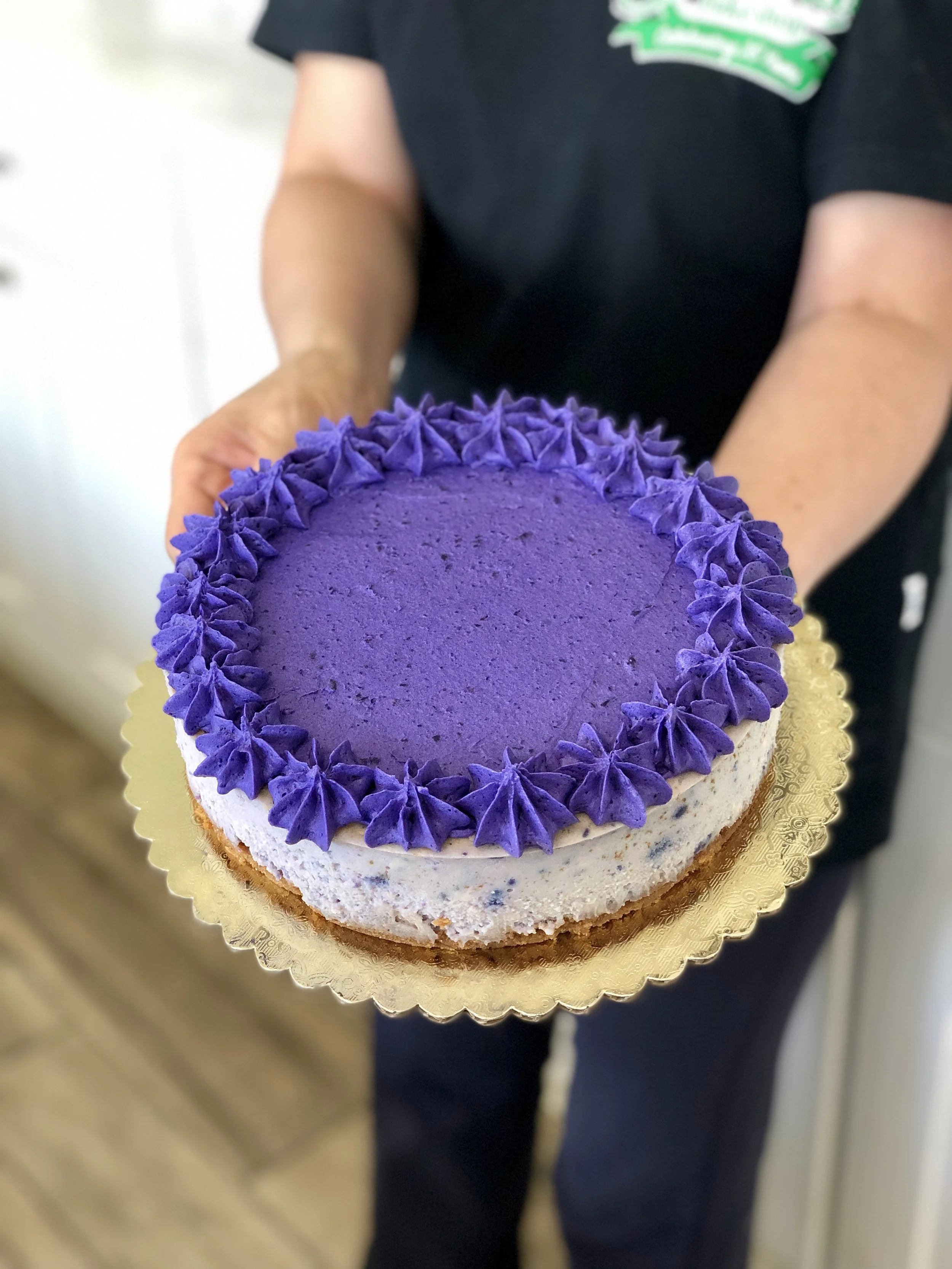 UBE CHEESECAKE Creamy cheesecake with chunks of our signature Ube Halaya in our house made, sweet graham cracker crust.