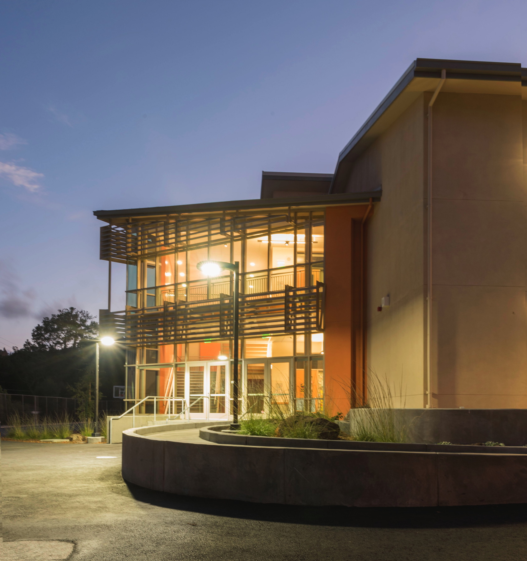 Burlingame Intermediate School at dusk.