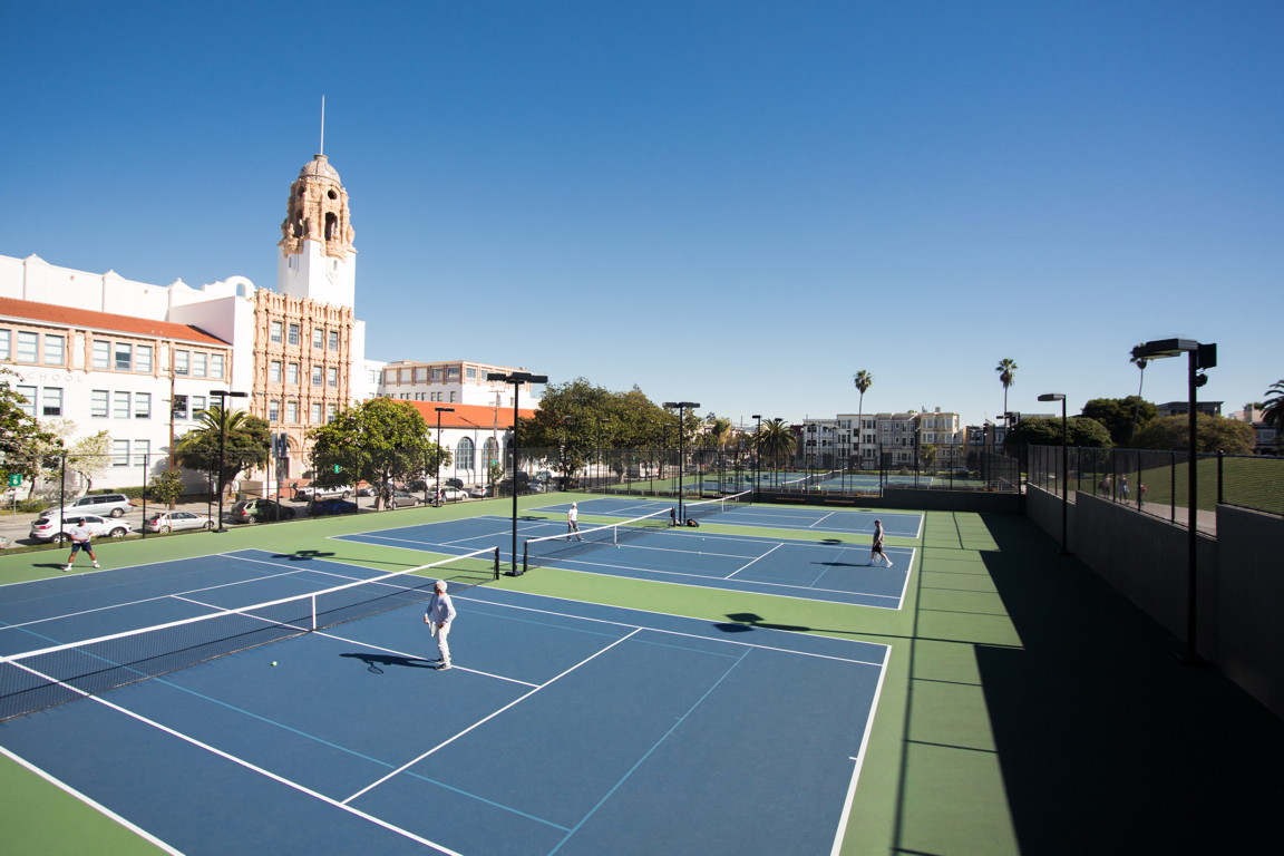 Tennis courts on top of operations building