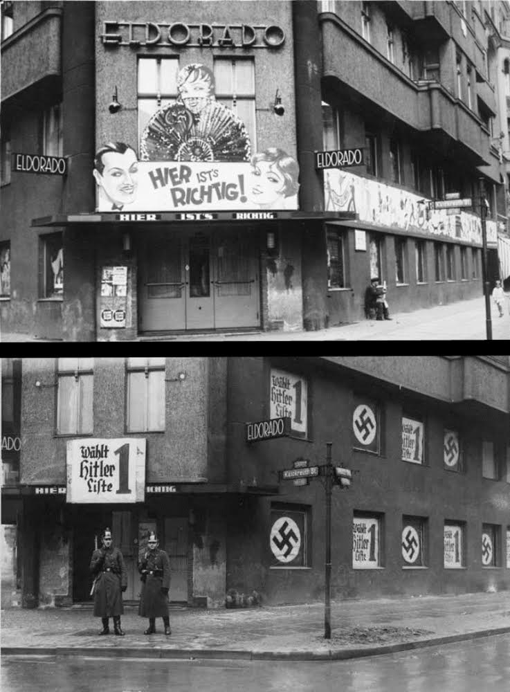 Berlin's famous El Dorado cabaret, in 1932 (above) and 1933 (below)