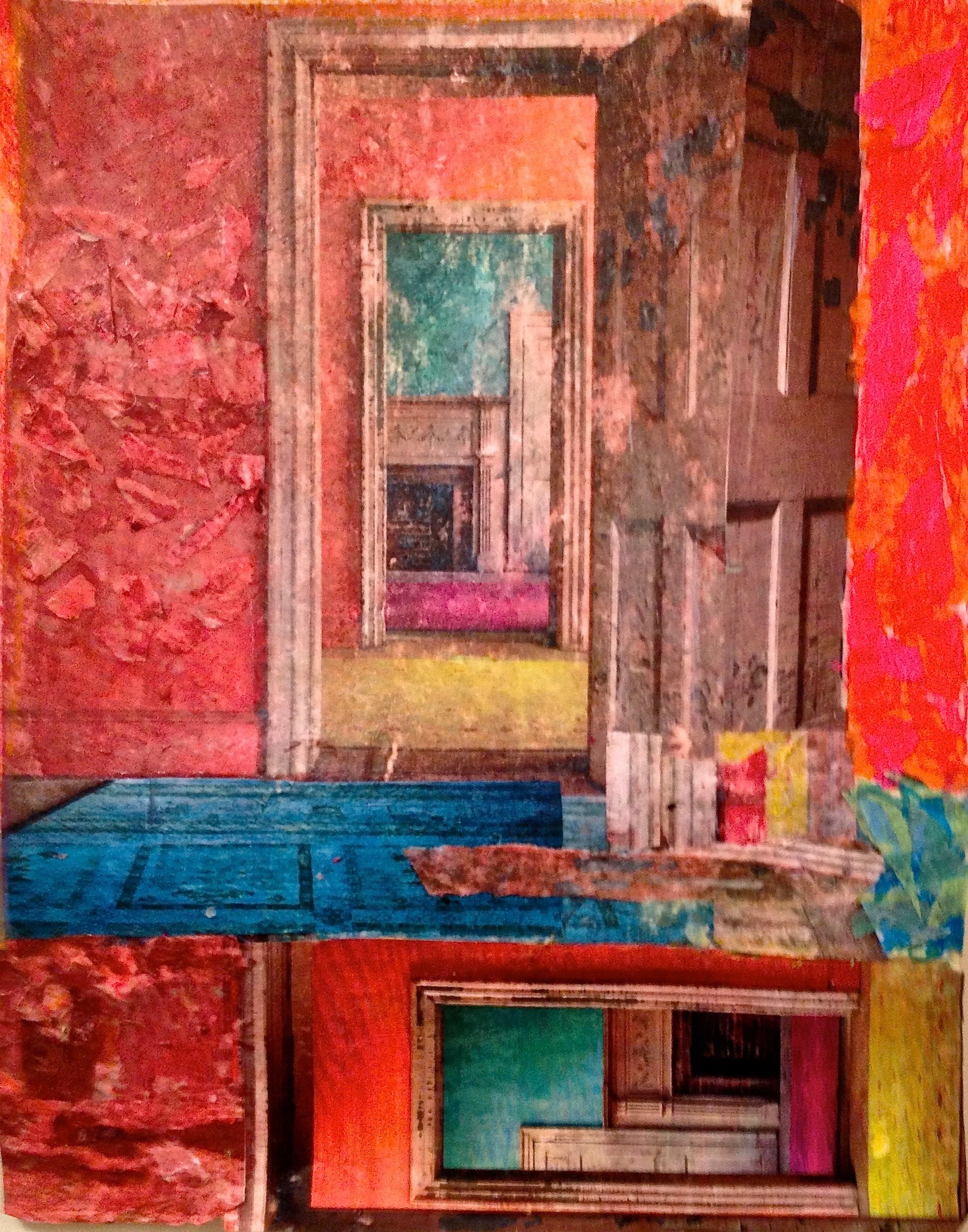 The Door Within Spring 2013 Sponged acrylic paint & magazine on paper 18" x 15"