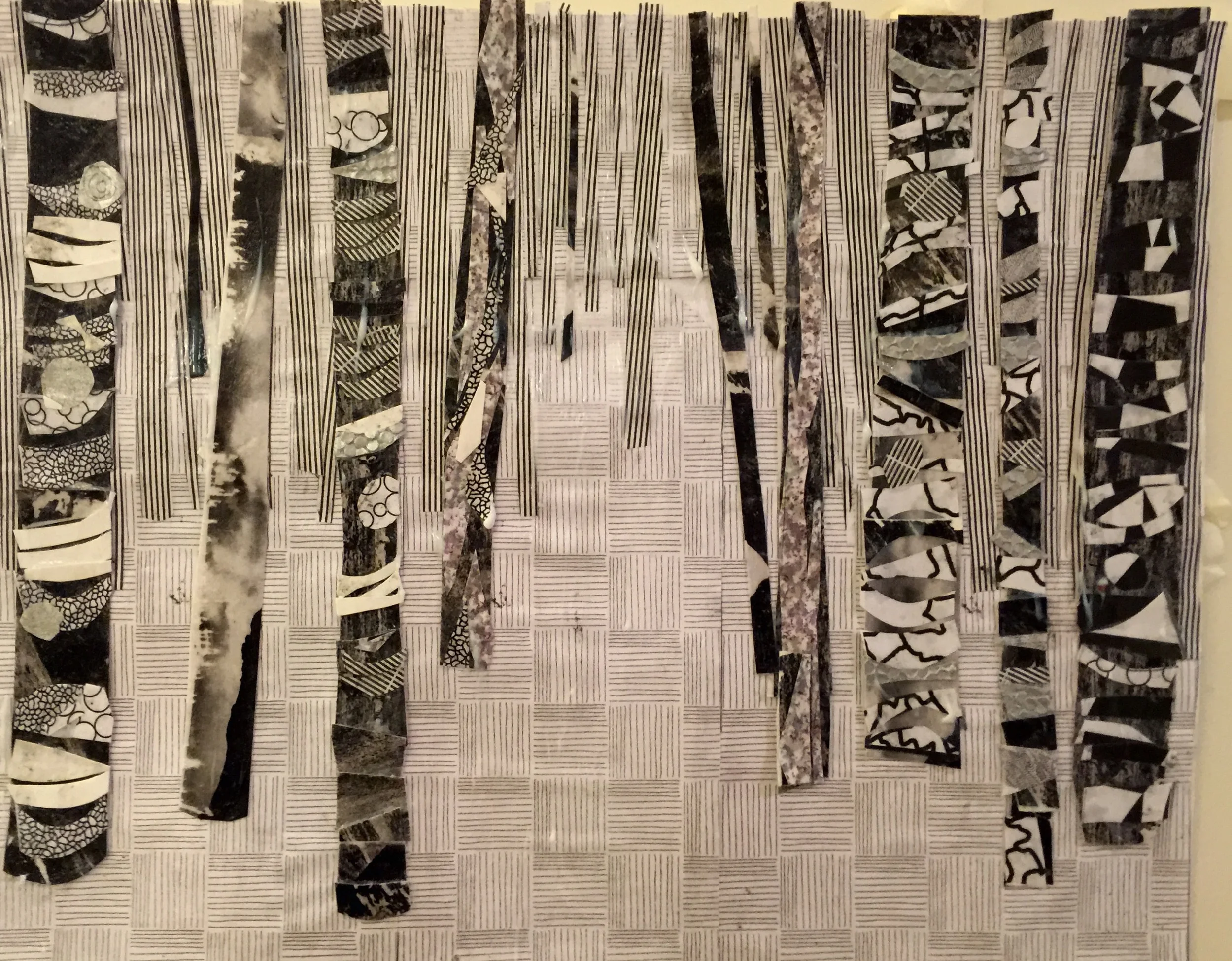 Envelope Trees Winter 2015 Cut up homemade paper & envelope linings on paper 14" x 11"