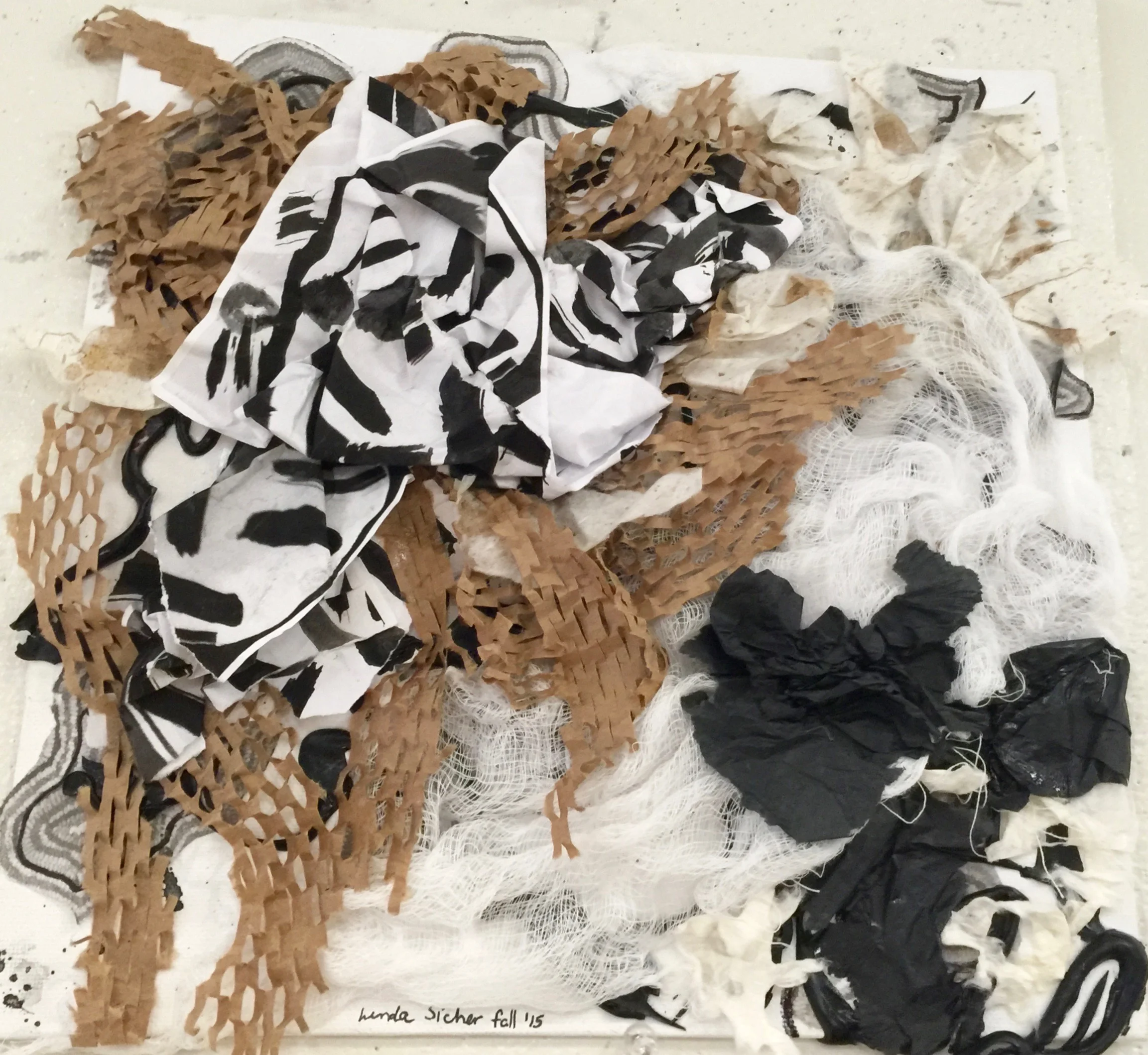 No. 3D Fall 2015 Black, white, brown and beige papers, matte medium