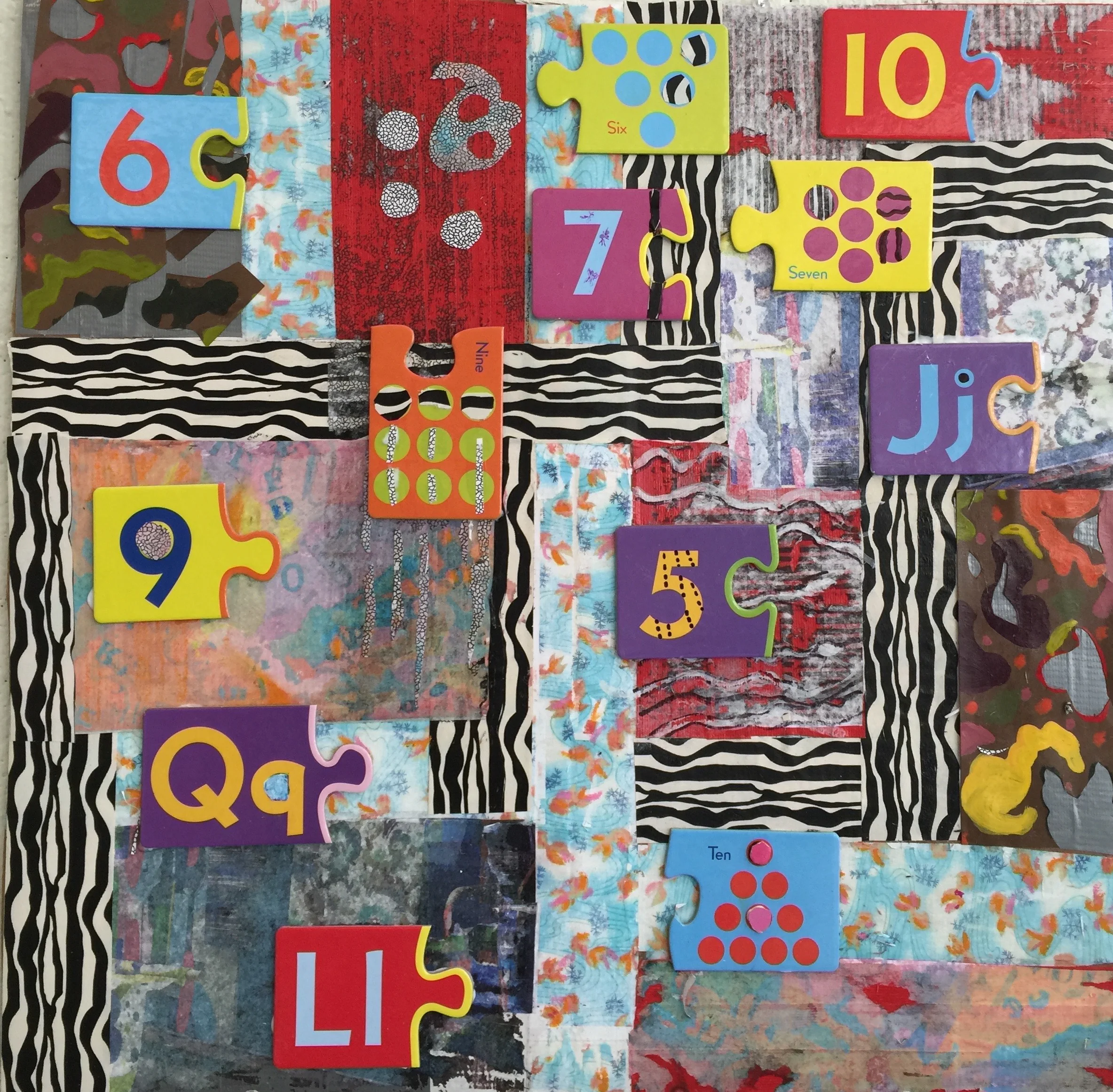 Puzzles #1 Spring 2013 Assorted papers, puzzle pieces & acrylic paint on canvas 12" x 12"
