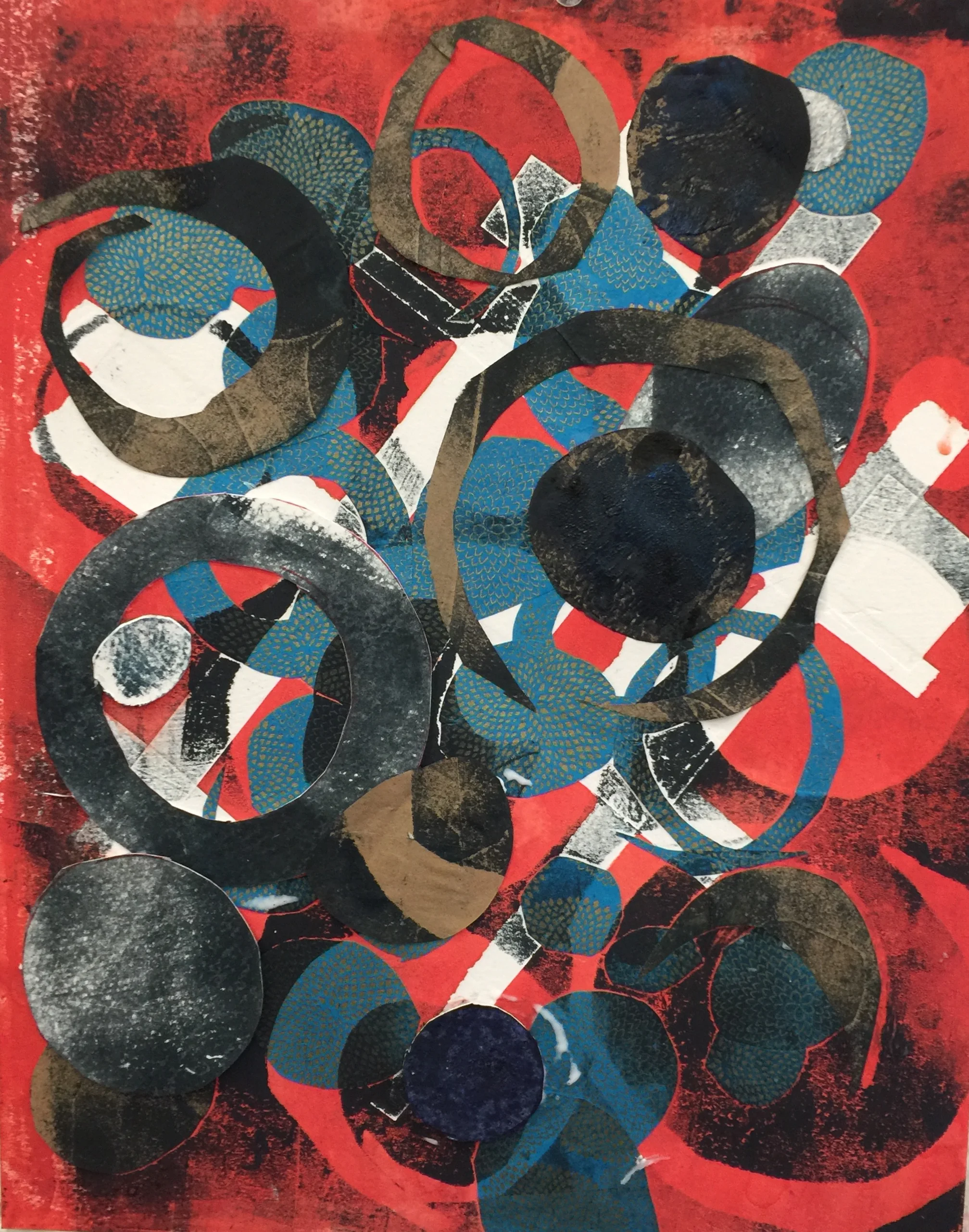 Circles Galore Fall 2016 Combination of original mono prints and special papers on paper 11" x 14" 