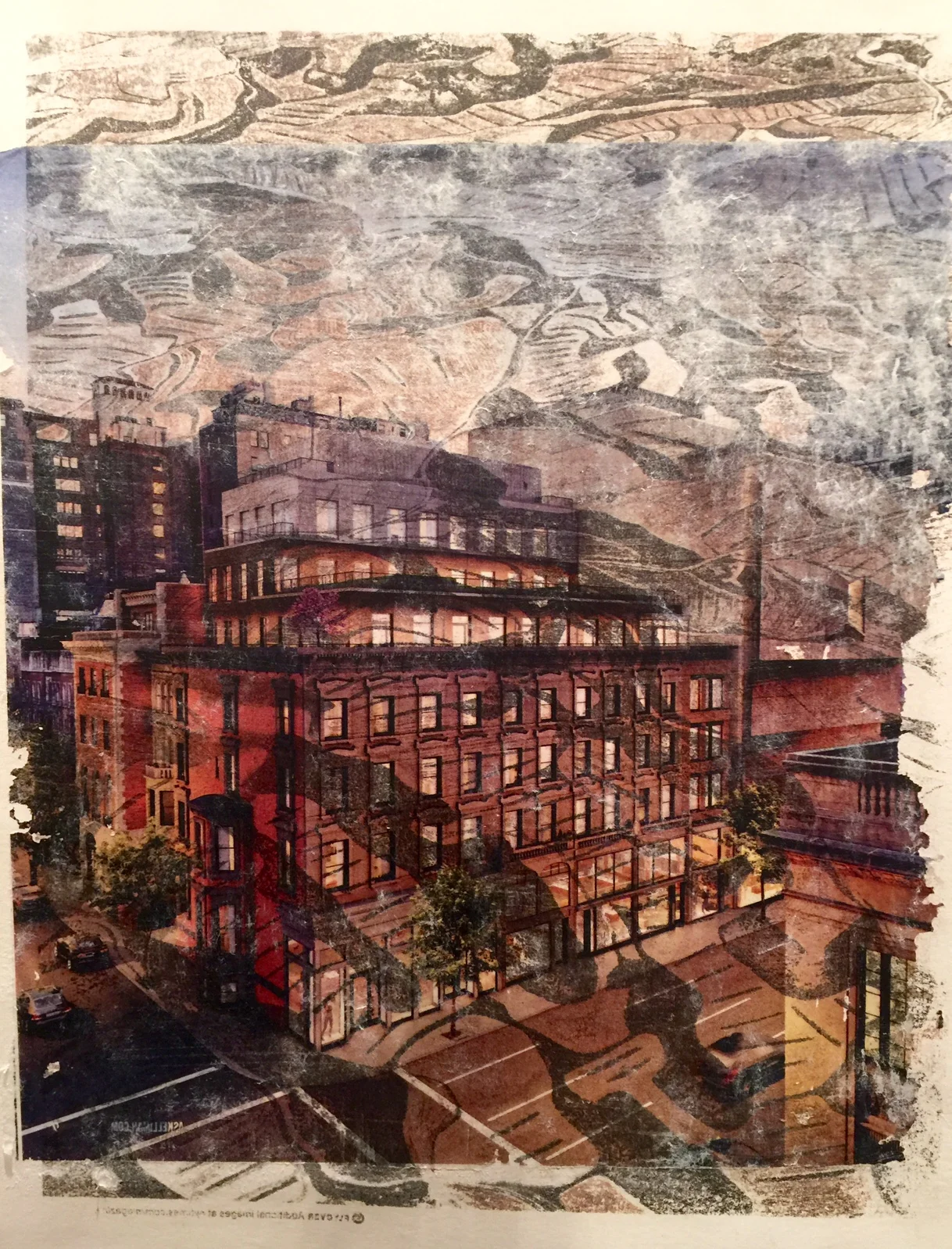 Clock Tower Summer 2016 Transferred image on paper, assorted other papers 10" x 12"
