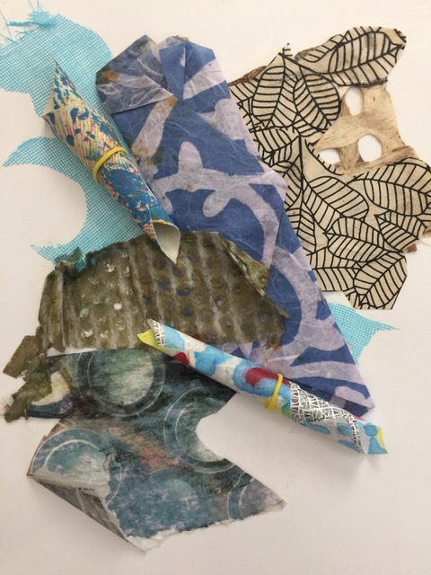 Resting Rolled Papers 2018 Assorted papers & matte medium 12” x 9”