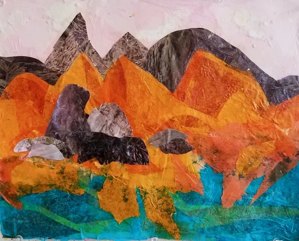 Orange Mountain Range 2017 Tissue papers & torn up photographs 11” x 14”