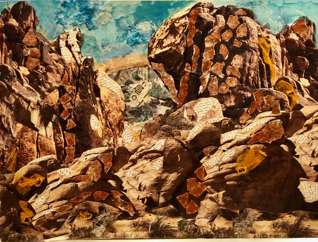 Joshua Tree Magnificence 2018 Cut up original photographs, torn papers & watercolor 18” x 24”