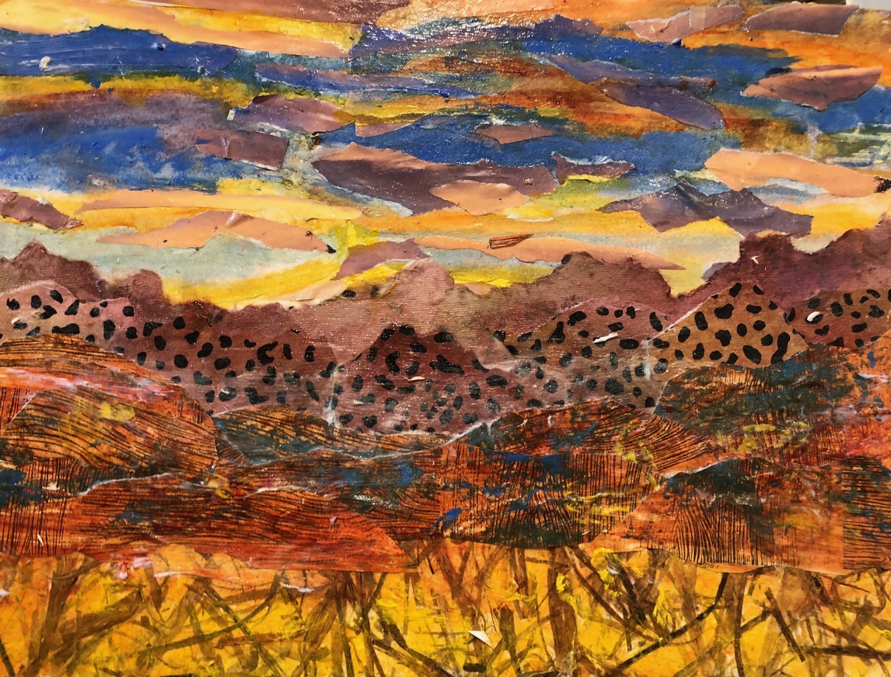 Magical Mystical Sunset 2018 Variety of torn papers 12” x 16” 
