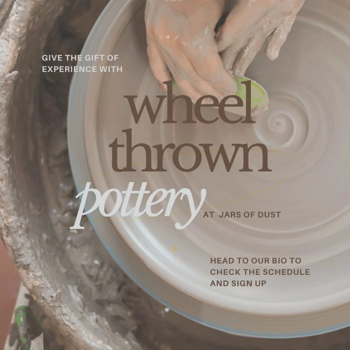 Peep our bio for our wheel throwing schedule 🤎 create your own pieces and choose from one of our many custom glaze colors you can only find at Jars of Dust 🤭