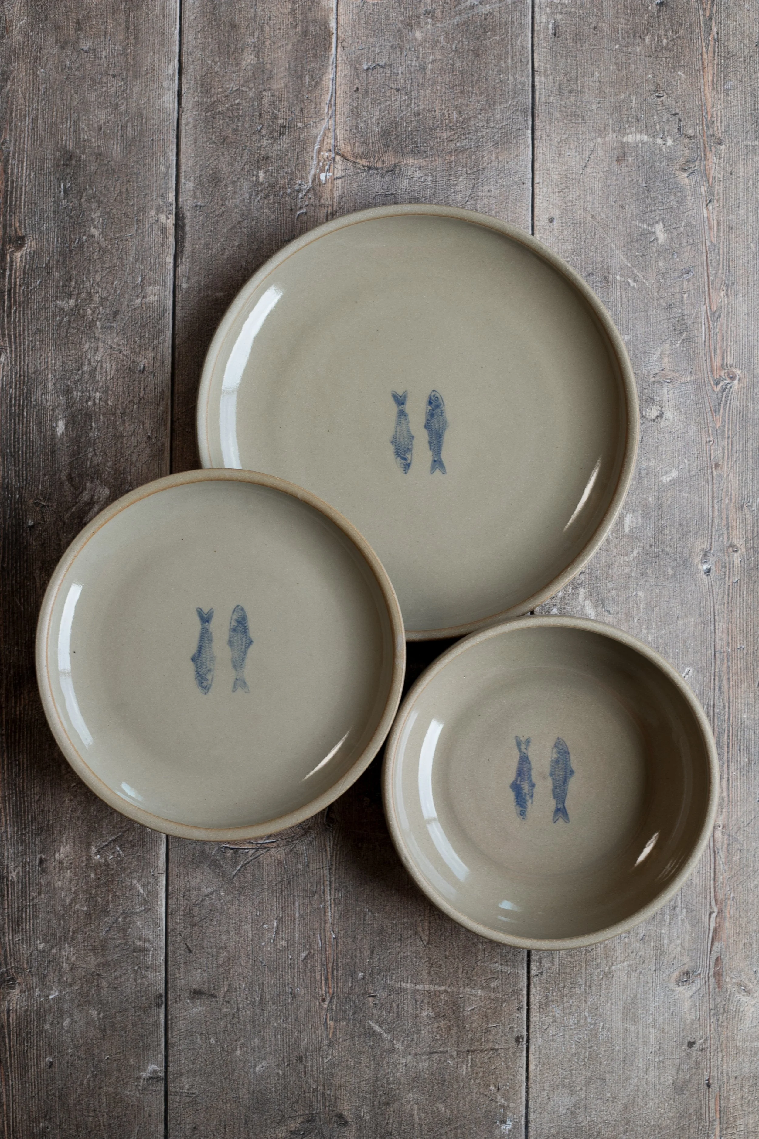 Sardine Stamped Three Piece Ceramic Tableware Set
