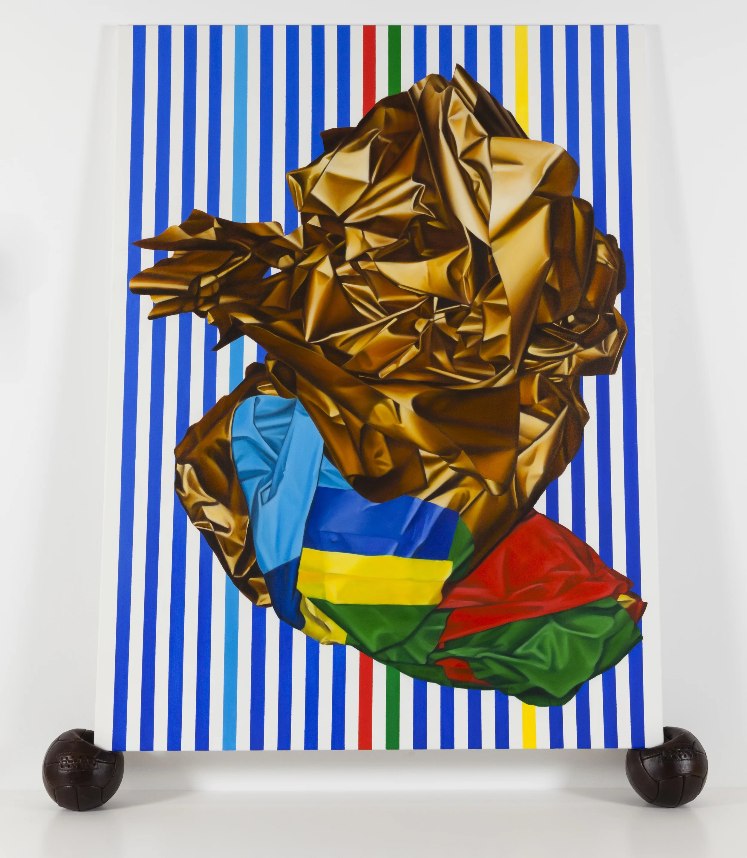 Copa, (Artbank/Gertrude Contemporary commission) 2015. Oil on canvas, cast bronze footballs.