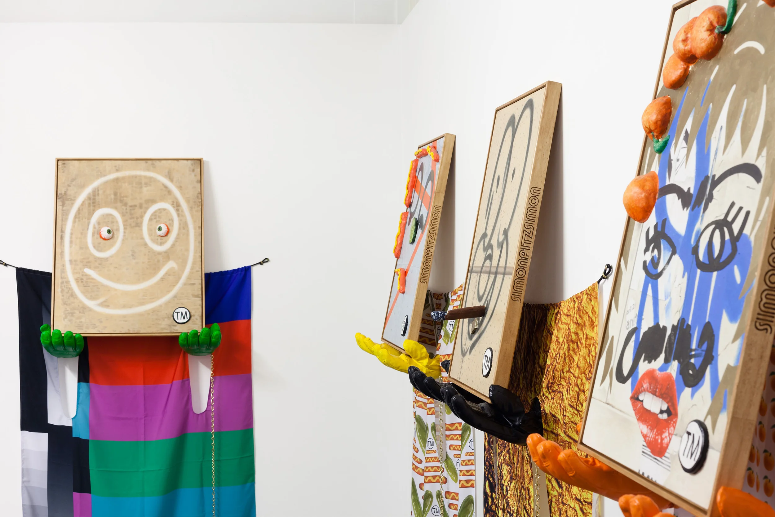 The House of SimonFitzsimon install, oil on clay & board, plaster, digital print, brass and cotton embroidery. 2015. Photo courtesy of Taryn Ellis