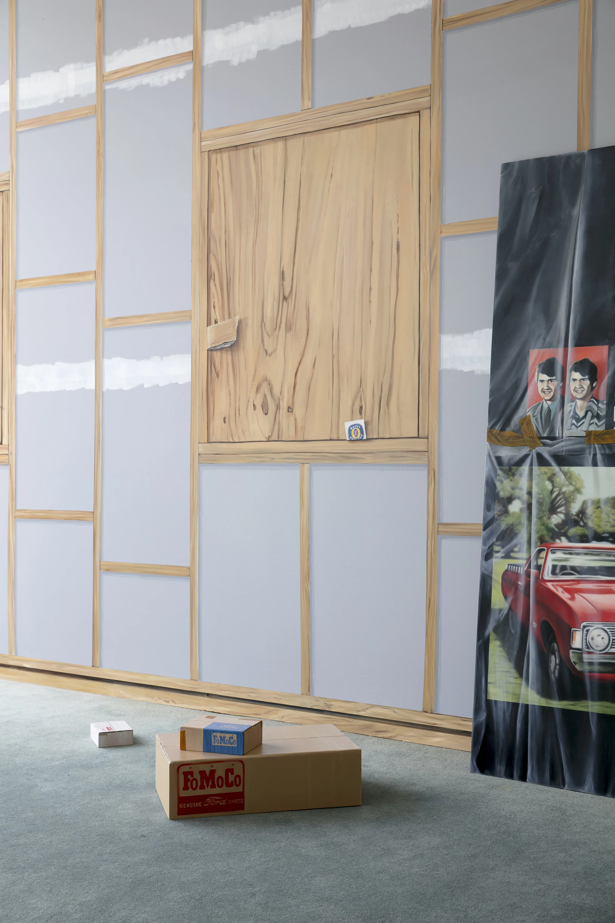 FauxMoCo, with Colleen Ahern, Tricking the Eye @Geelong Gallery, oil and acrylic on wall and board. 2016. Image courtesy of Andrew Curtis