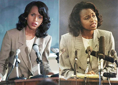 (L): Kerry Washington as Anita Hill. (R): Anita Hill. Photo Credit: HBO.
