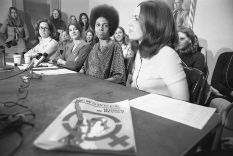 The real 1970 press conference, in which 46 women announced their EEOC lawsuit against 'Newsweek.' Photo & Caption Credit: RollingStone Magazine.