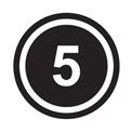 Black and white number five inside a circle