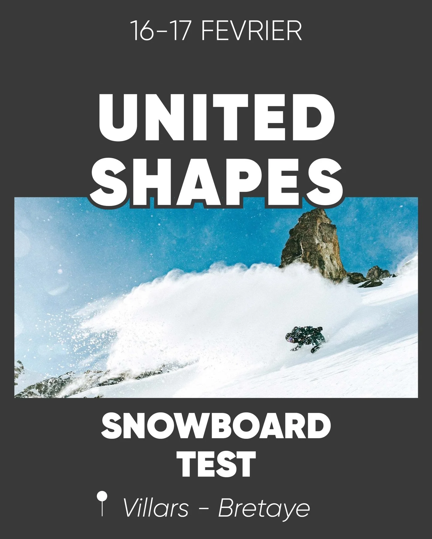 Test United Shapes &ndash; 16 &amp; 17 f&eacute;vrier &agrave; Bretaye 
Les 16 et 17 f&eacute;vrier, United Shapes s&rsquo;installe &agrave; Bretaye pour deux journ&eacute;es de test ouvertes &agrave; tous les passionn&eacute;s de glisse.
Venez d&eac