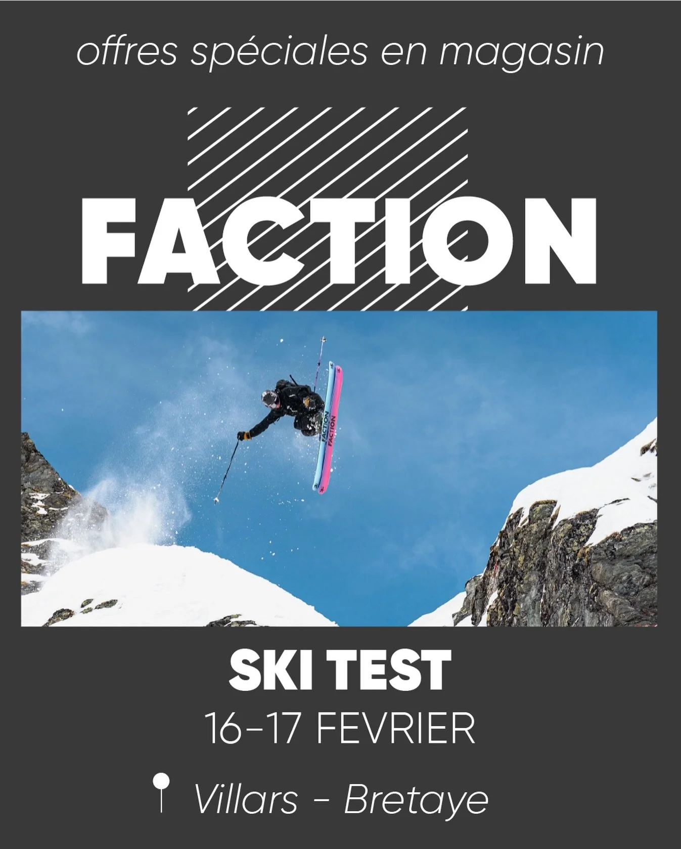 ❄️ SKI TEST FACTION ❄️

Rendez-vous au d&eacute;but des vacances &agrave; Villars &ndash; Bretaye pour tester les skis Faction 🤍🔥

🕘 De 9h &agrave; 15h30
Viens d&eacute;couvrir les nouveaut&eacute;s, tester diff&eacute;rents mod&egrave;les et trou