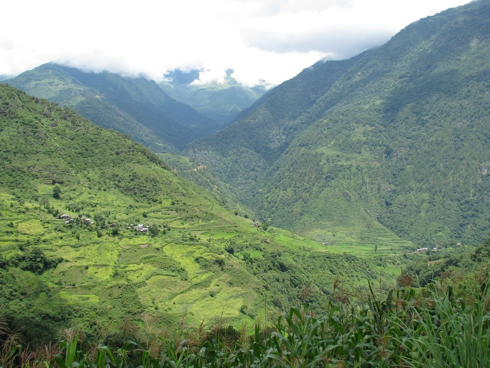 A recently-electrified village. The rough mountain terrain poses challenges for electricity distribution to remote villages.