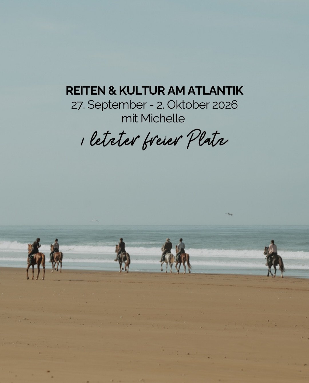 Letzter freier Platz: Im Reiten &amp; Kultur Retreat in Marokko vom 27. September - 2. Oktober 2026, der auch f&uuml;r ein mittleres Reitniveau geeignet ist, hat es noch einen allerletzten freien Platz. Wenn du schon immer gerne mit auf einen Marokko