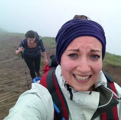 Attempting a smile near the summit despite being faced with gale force winds. First-time-friend behind, quite possibly regretting telling me she wanted to climb a mountain before the year was out.