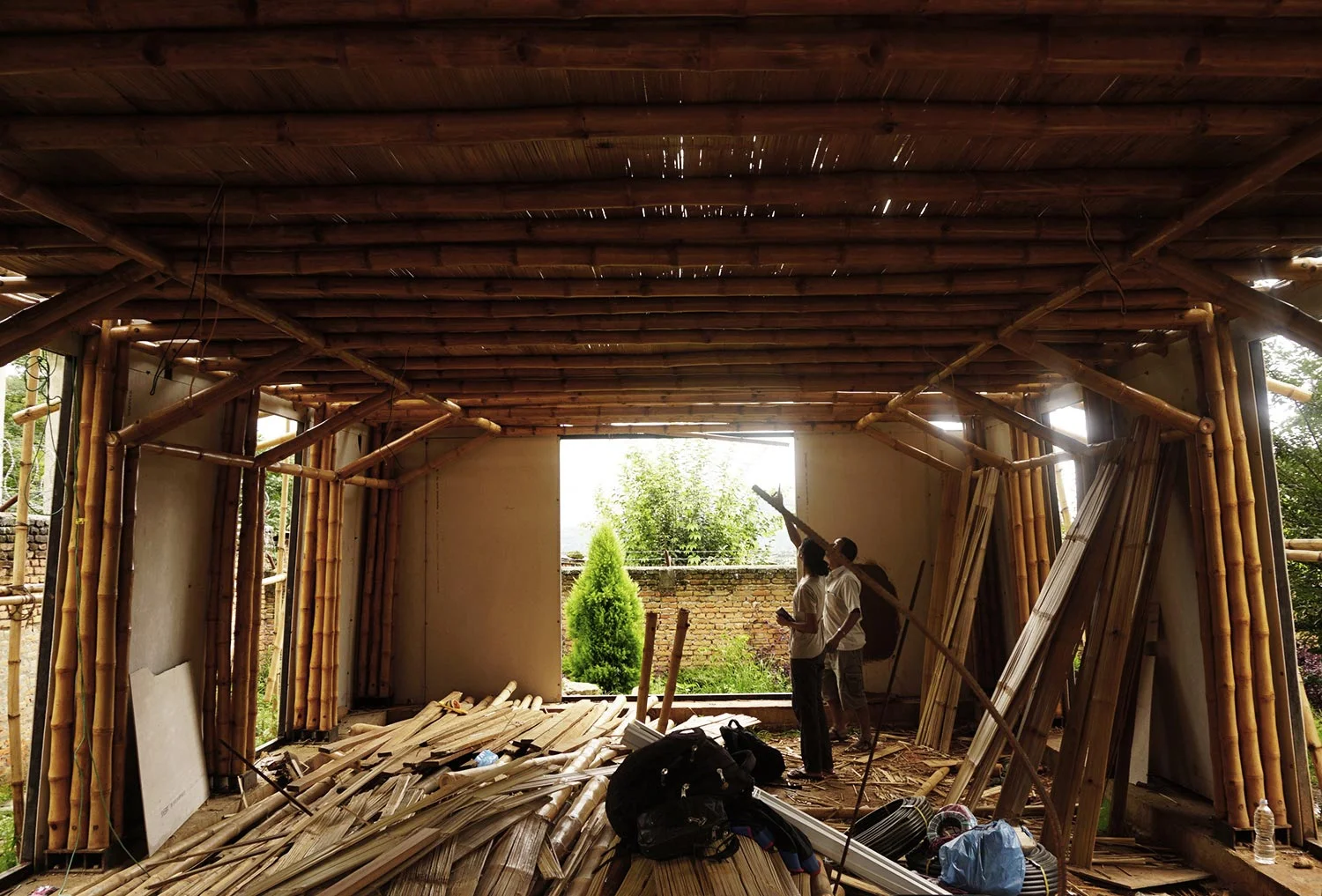 Earth and grass meditation hall and cafeteria