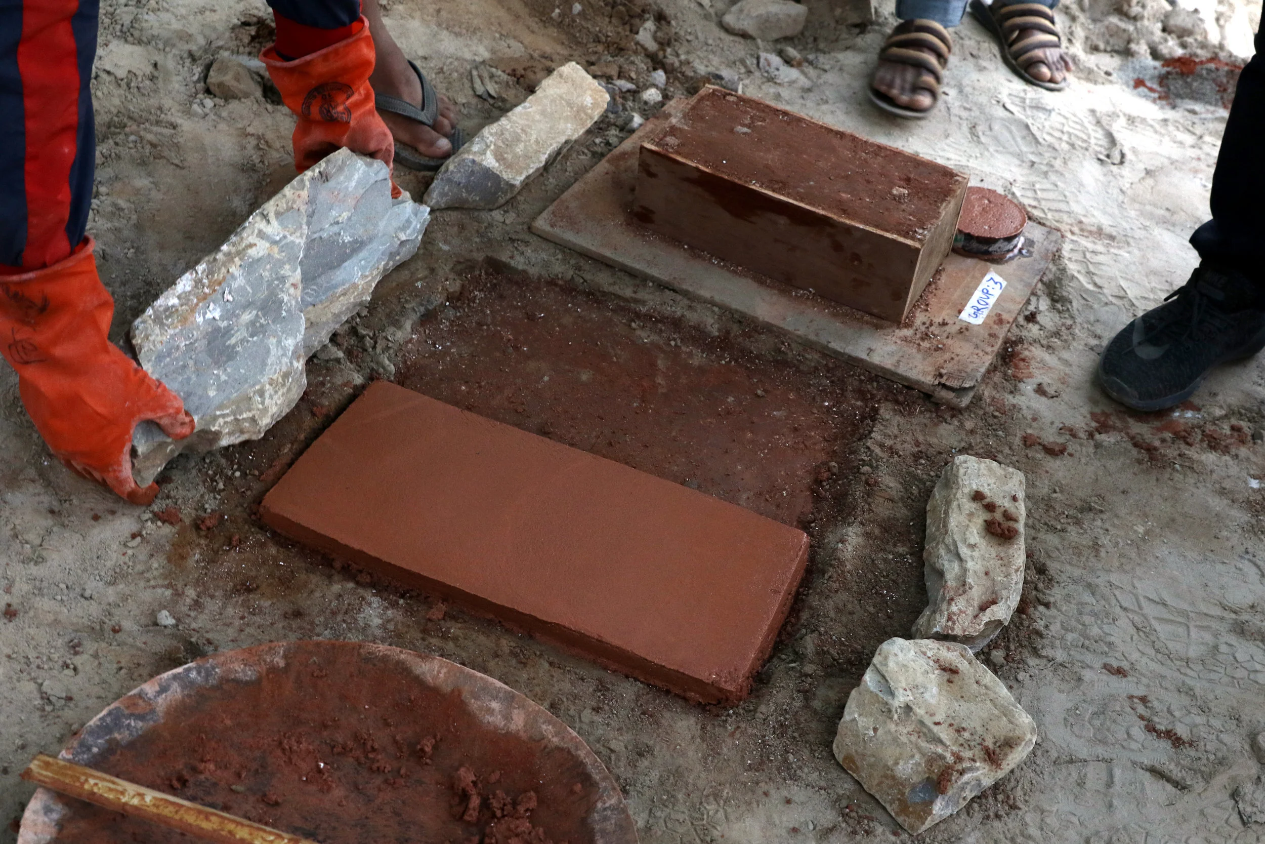 Lime stabilized trials for footing/plaster/pressed brick