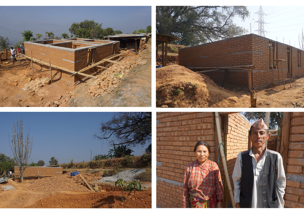 Lakshman Hamal with his wife and their home in the background