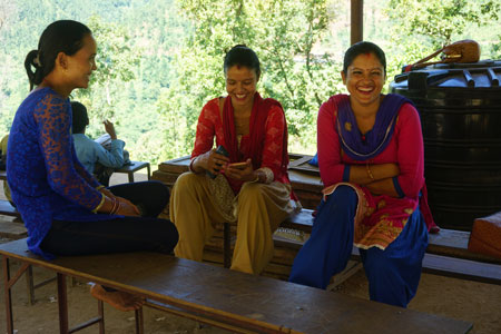 Sushila (right) with her two colleagues.