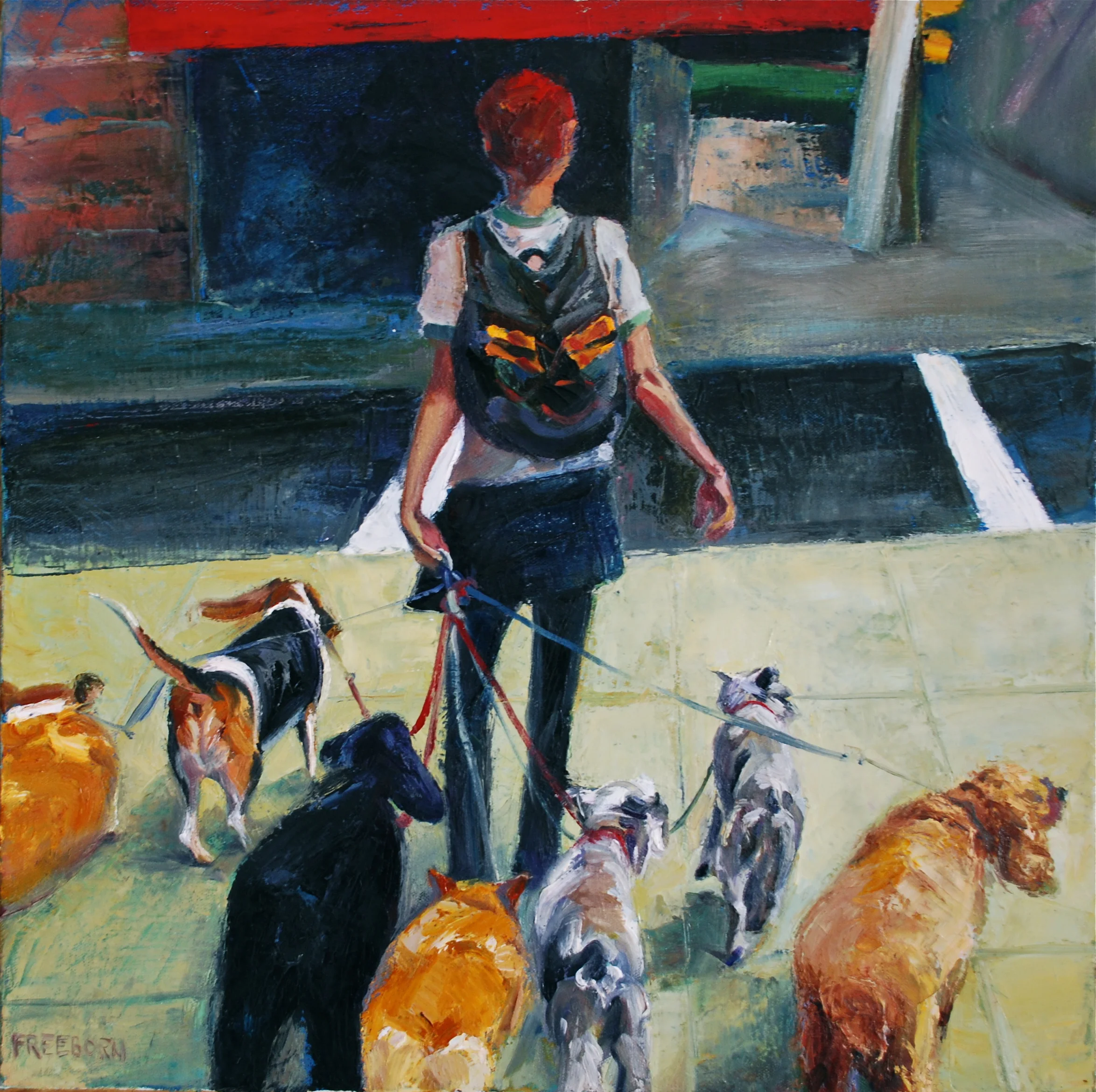 The Crosswalk, 18" x 18" oil on canvas, framed, Private collection