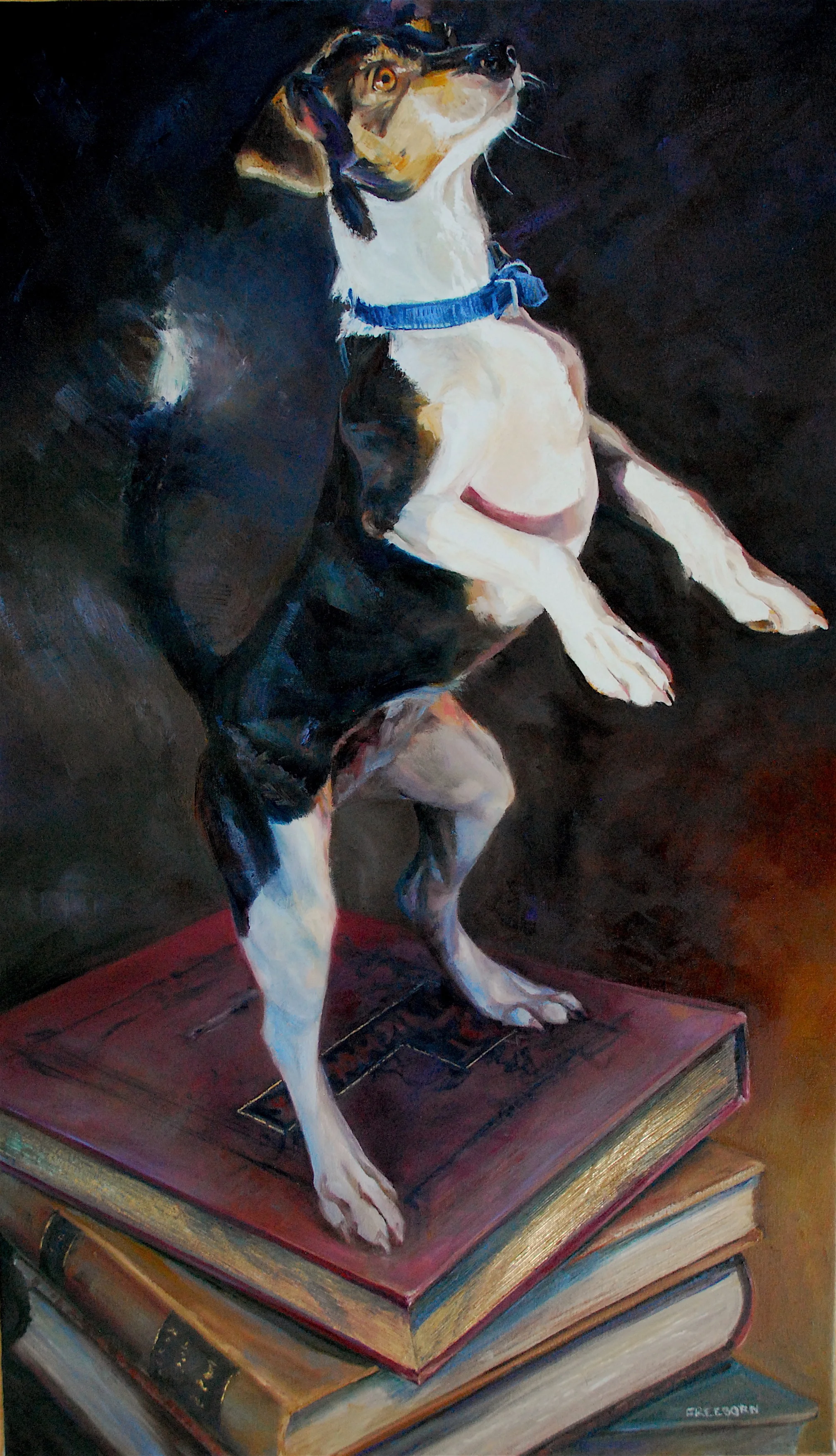 Higher Learning, 40" x 22" oil and metal leaf on canvas, framed, SOLD