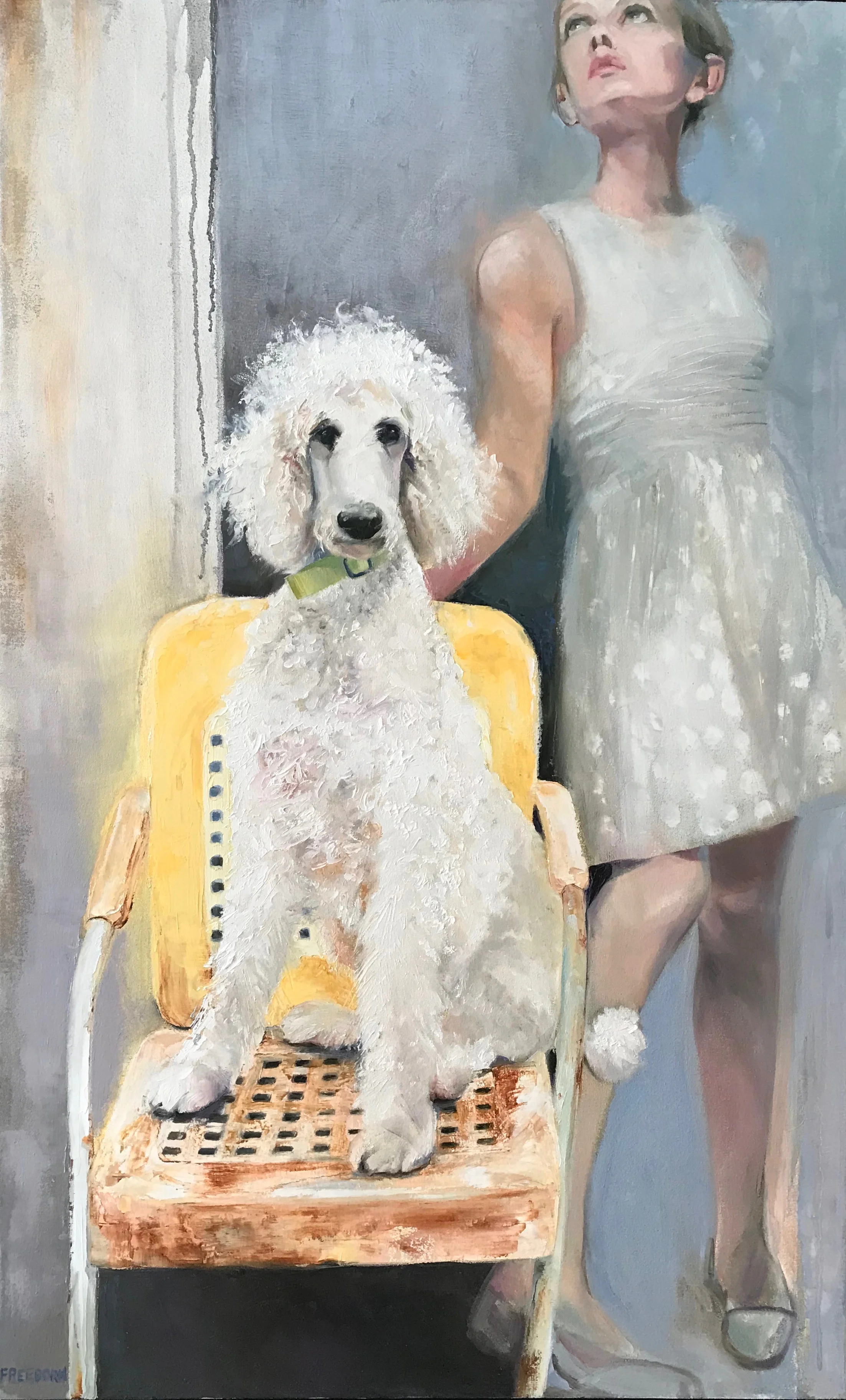 The Poodle on Yellow, 44" x 27" oil on canvas