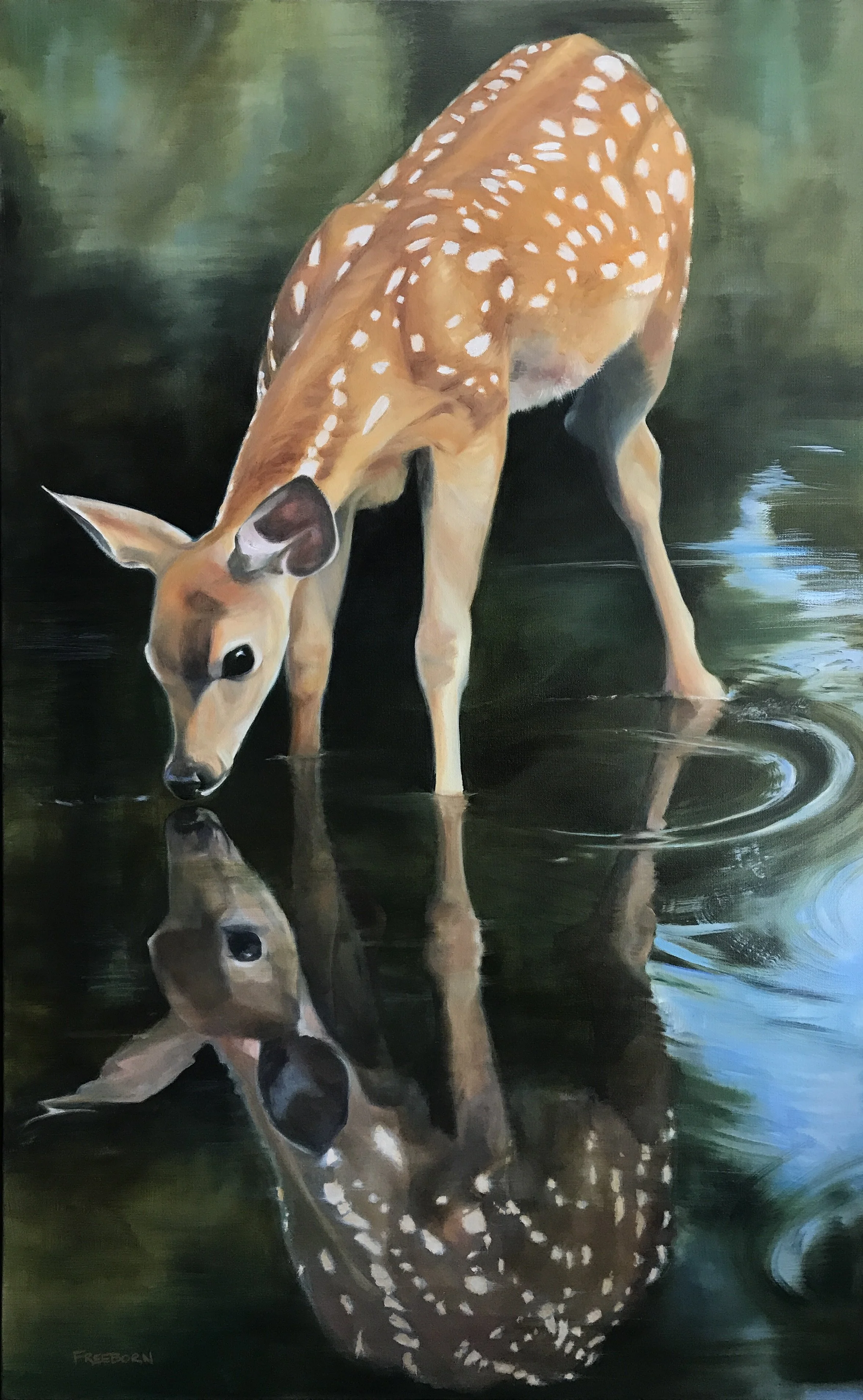   Spring , 48” x 30” oil and brass leaf on canvas, framed, SOLD 