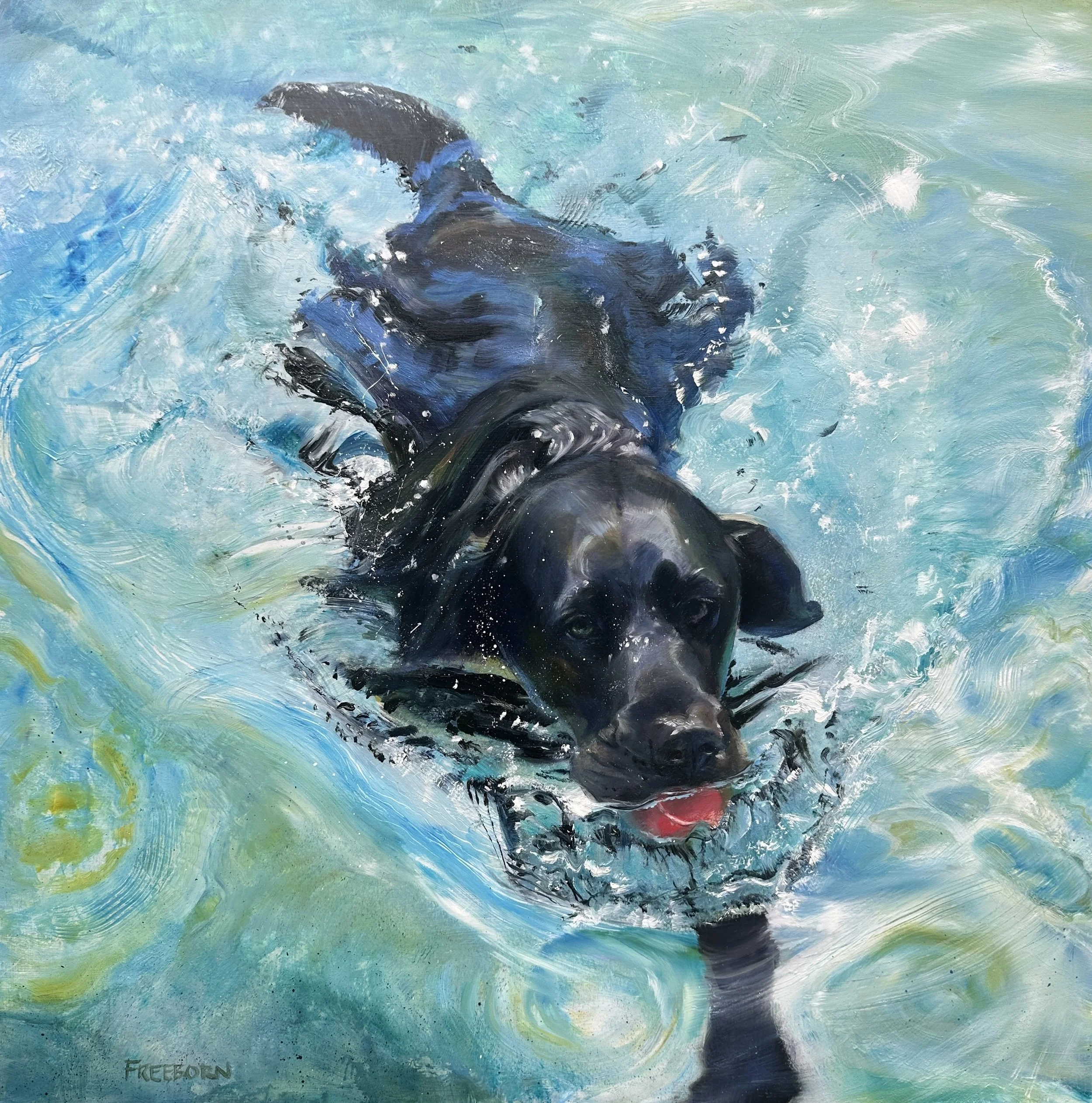   Fetch , 24 × 24” oil on aluminum panel 