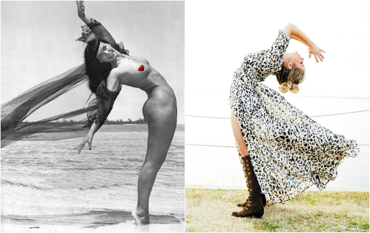  Badass babes in beautiful backbends! (Pose: Anuvittasana) ~~Page photo: Bunny Yeager (nudity edited for broad audience); Budig photo: Cheyenne Ellis