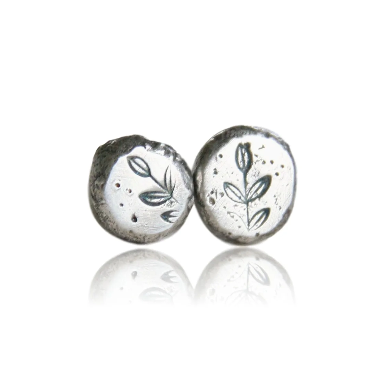 Fossil Silver Stud Earrings : Handmade Jewelry by TorchFire Studio