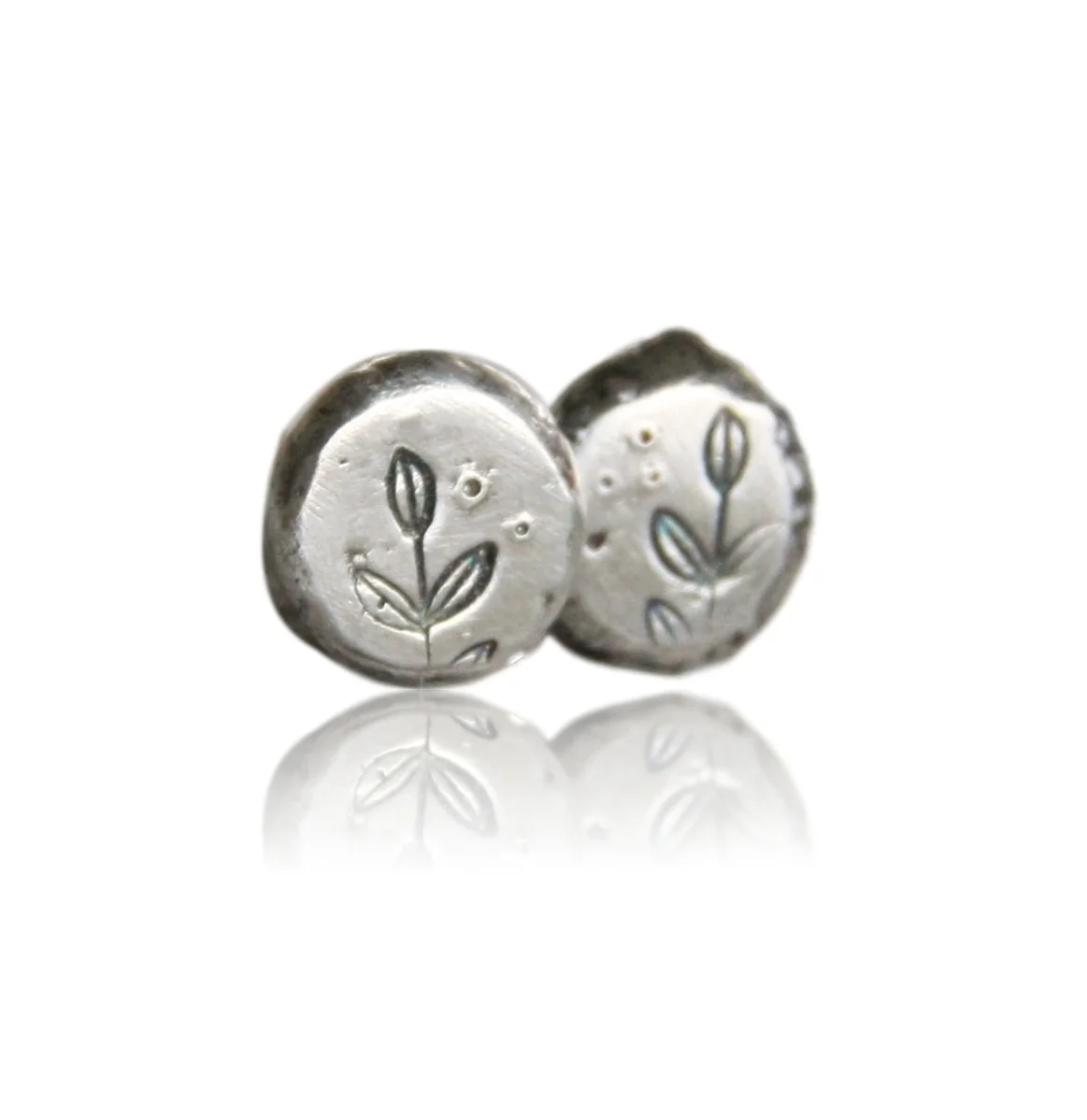 Fossil Silver Stud Earrings : Handmade Jewelry by TorchFire Studio
