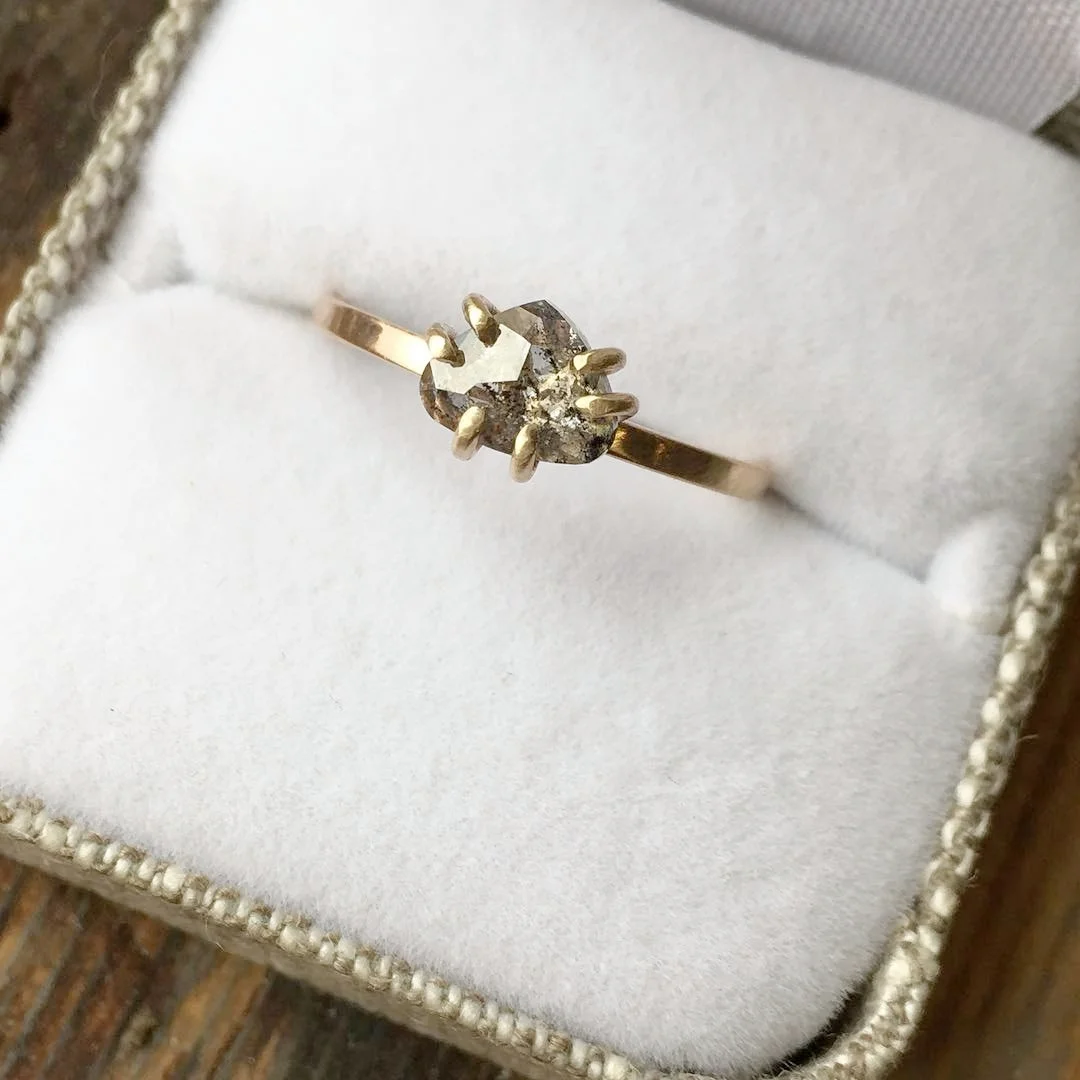Salt & Pepper Diamond Ring in 14k Gold : Handmade Engagement Ring by TorchFire Studio