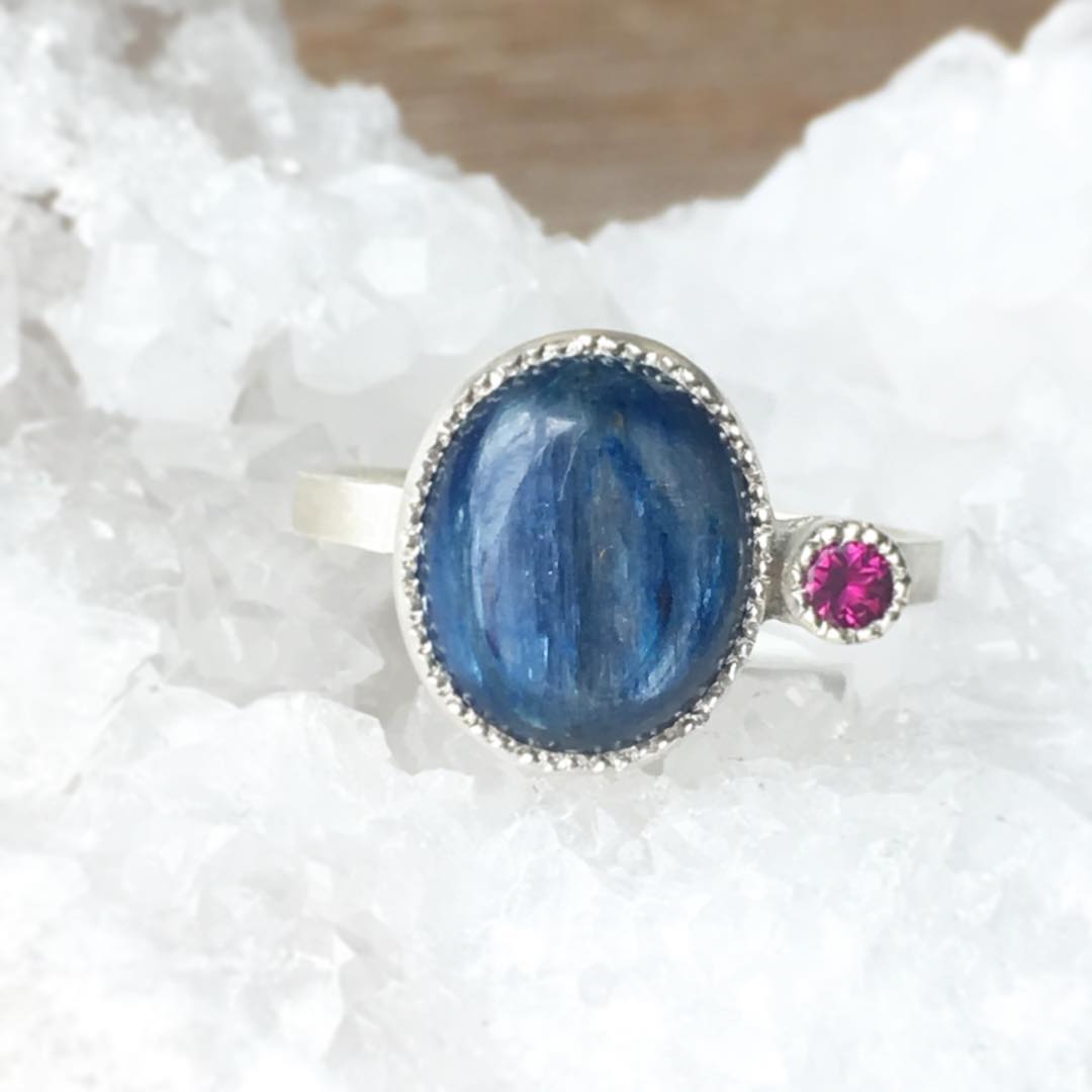 Kyanite and Rhodolite Garnet Ring : Handmade jewelry by TorchFire Studio in Huntsville, Alabama