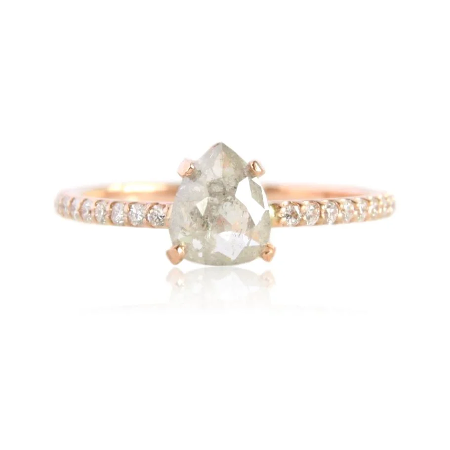 Gray Pear Diamond and Pave Ring : handmade engagement ring by TorchFire Studio