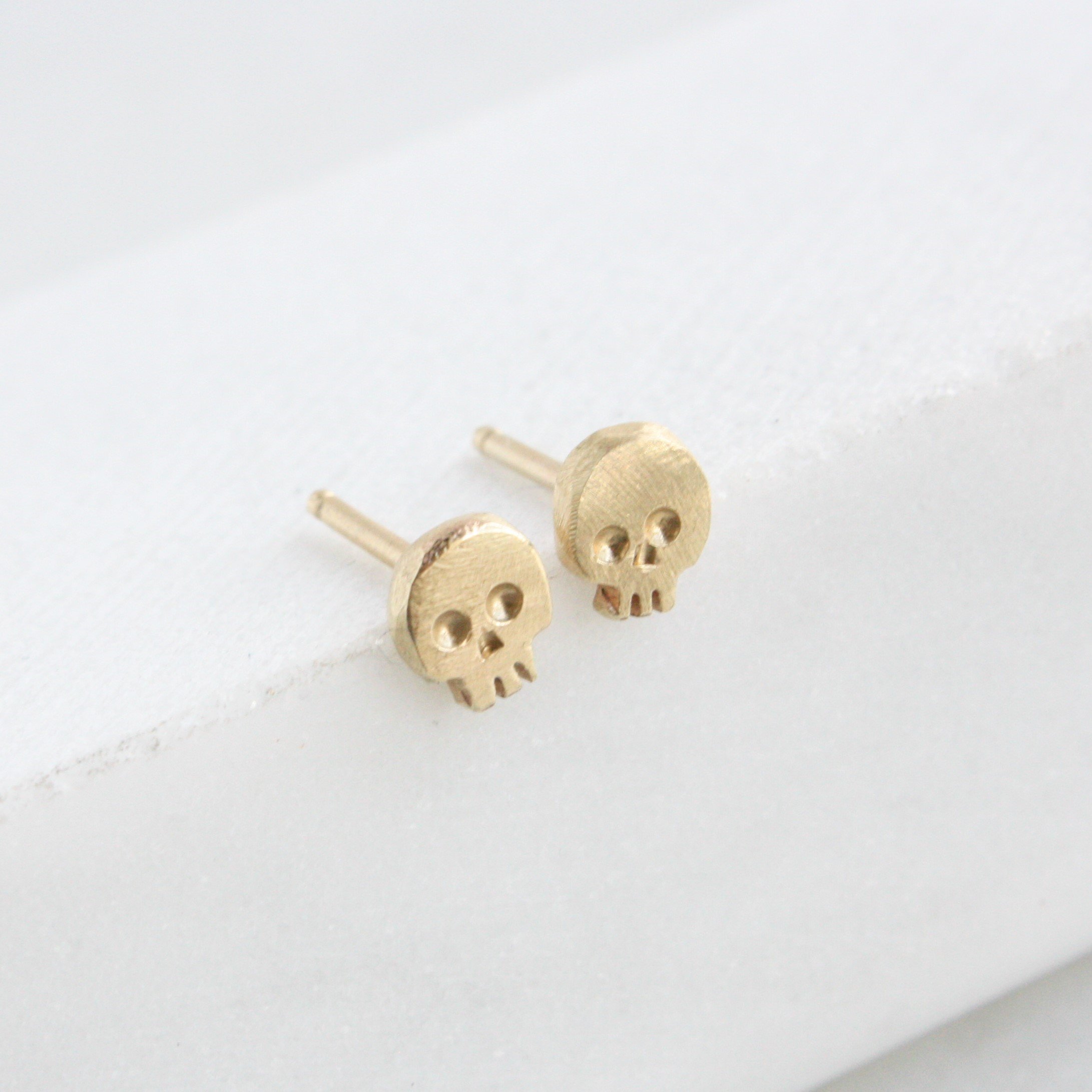 Memento Mori Skull Stud Earrings | 14k Gold — TorchFire Studio