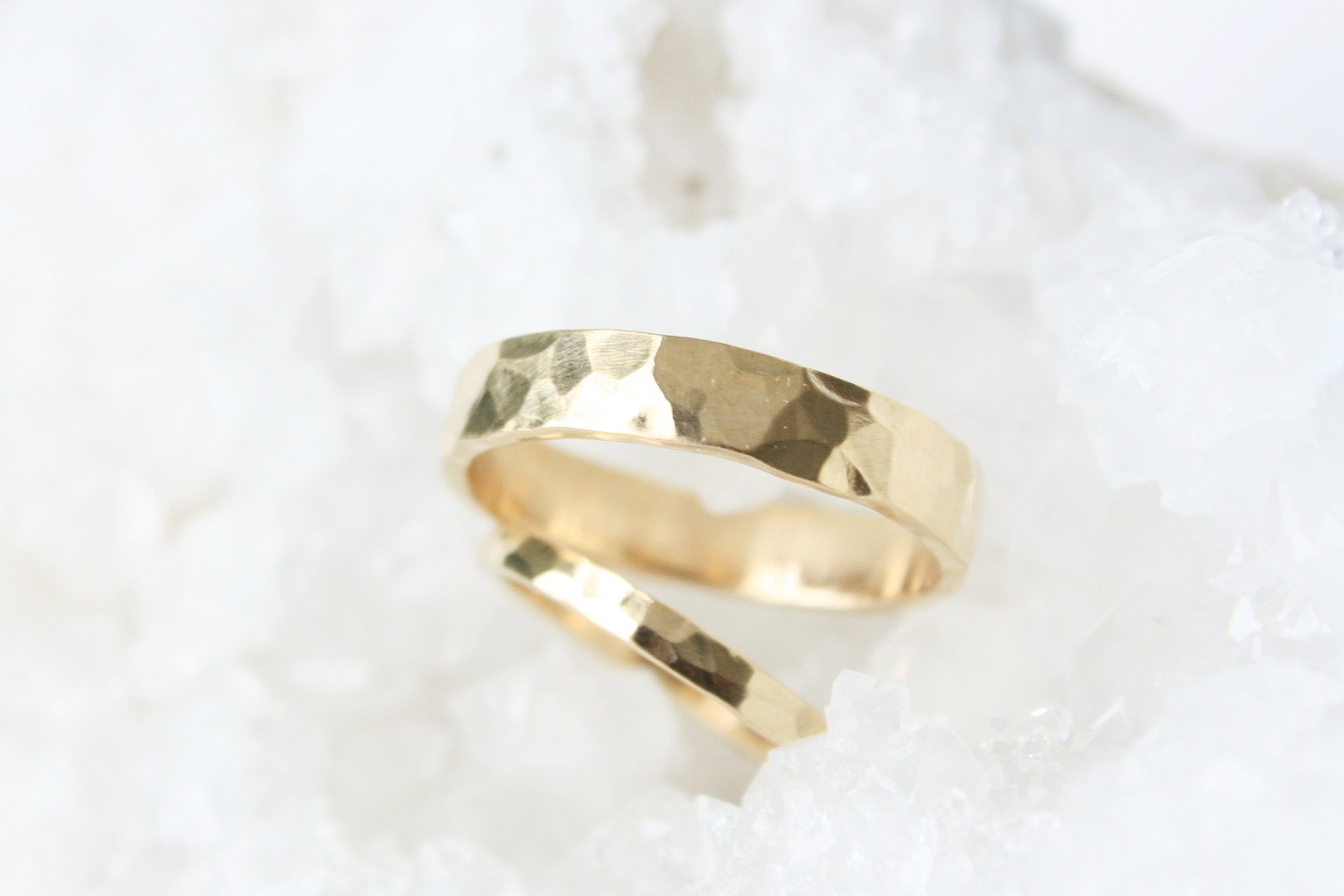 Hammered Gold Wedding Ring Set — TorchFire Studio