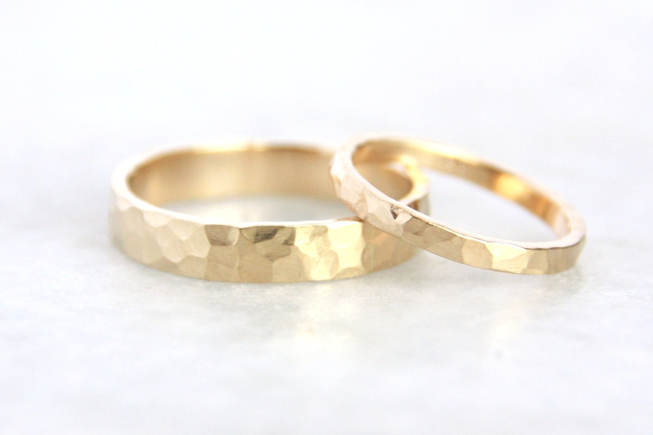 Hammered Gold Wedding Ring Set — TorchFire Studio