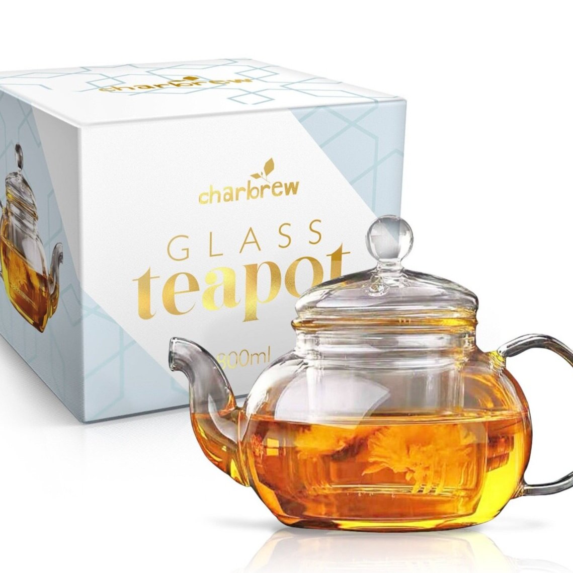 Hexagon Vintage Pot Clear Glass Teapot with Infuser for Loose Leaf Tea 400ml 