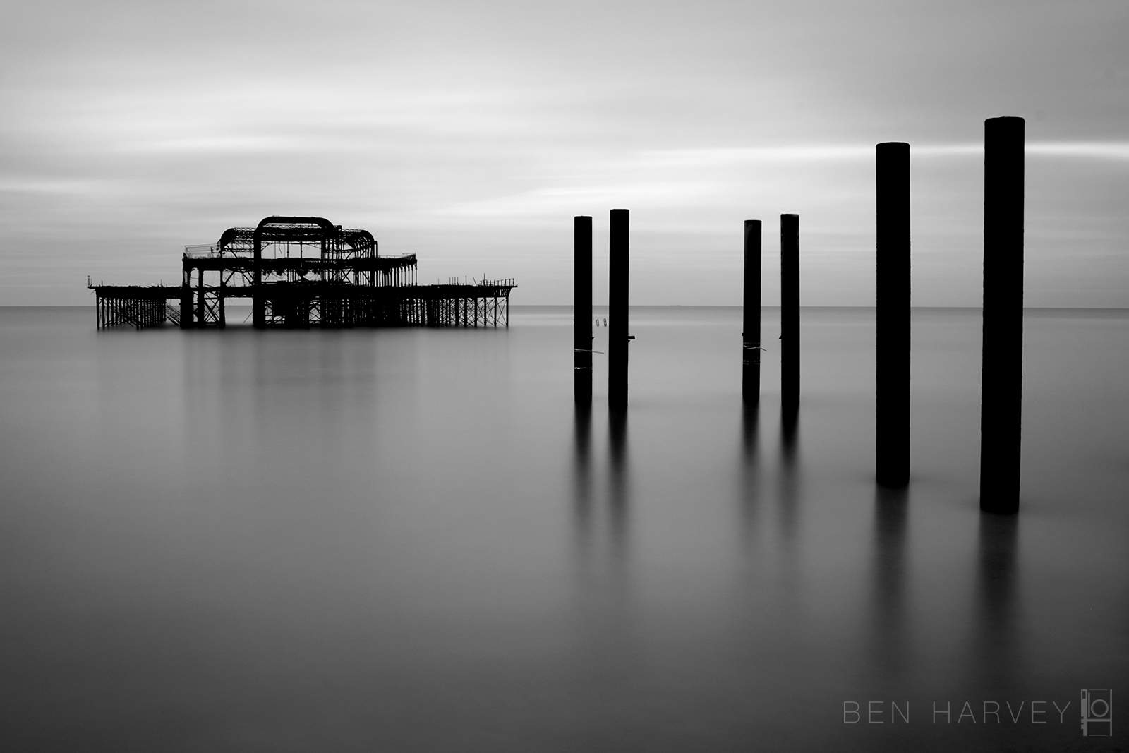 A sunrise long exposure of Brighton West Pier