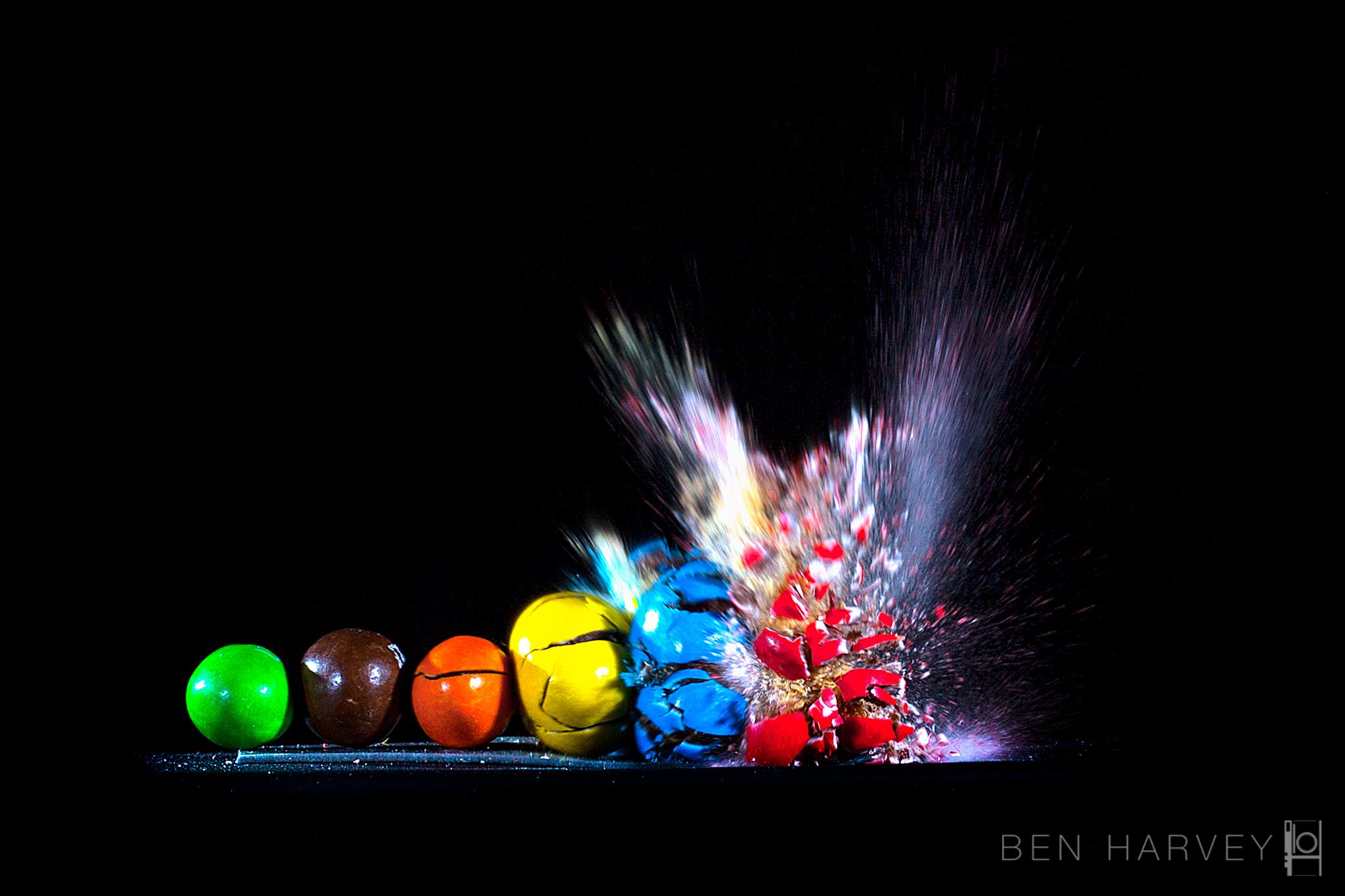 M&M's mid-destruction