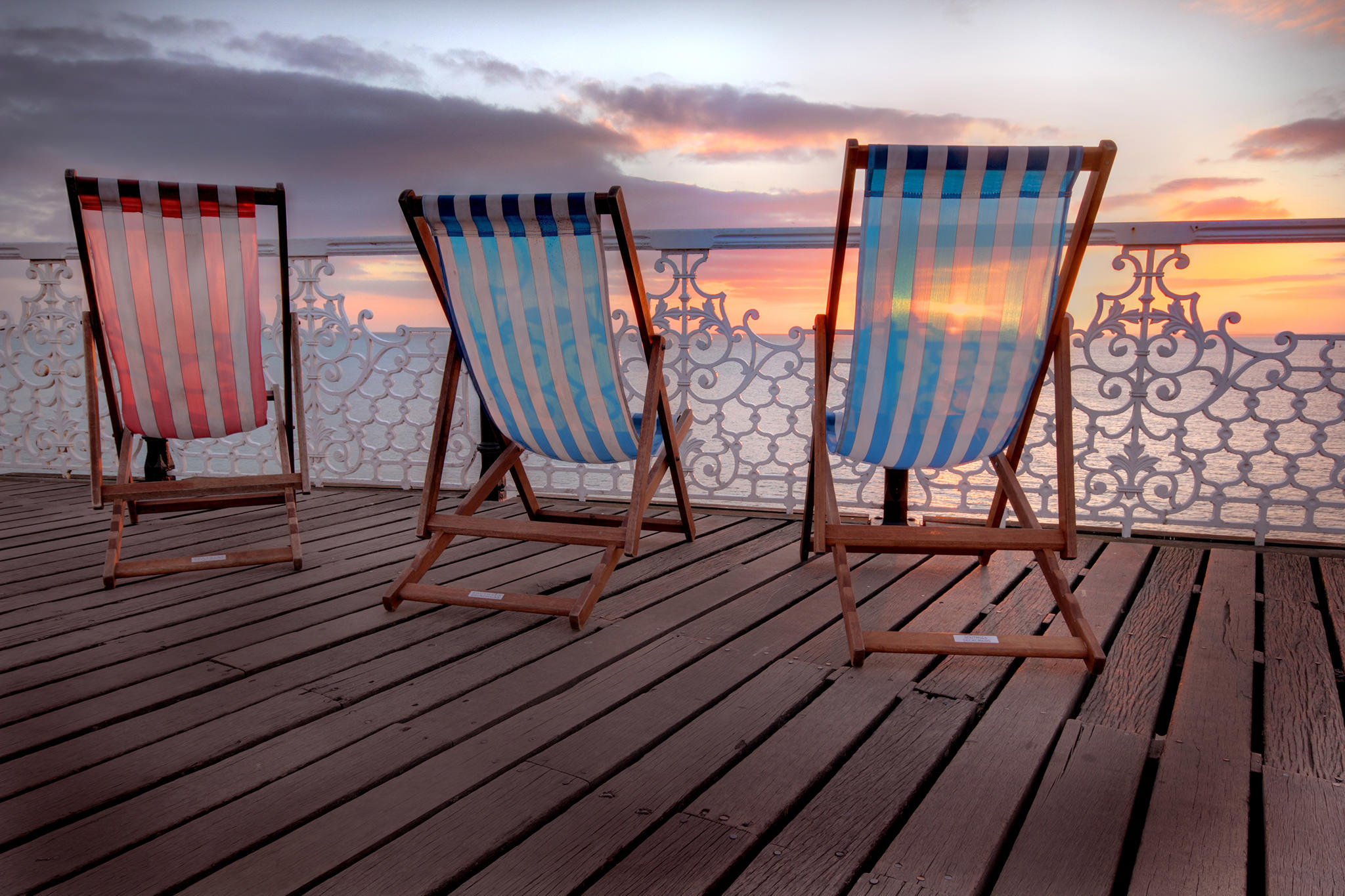 Deck chairs on Palace Pier