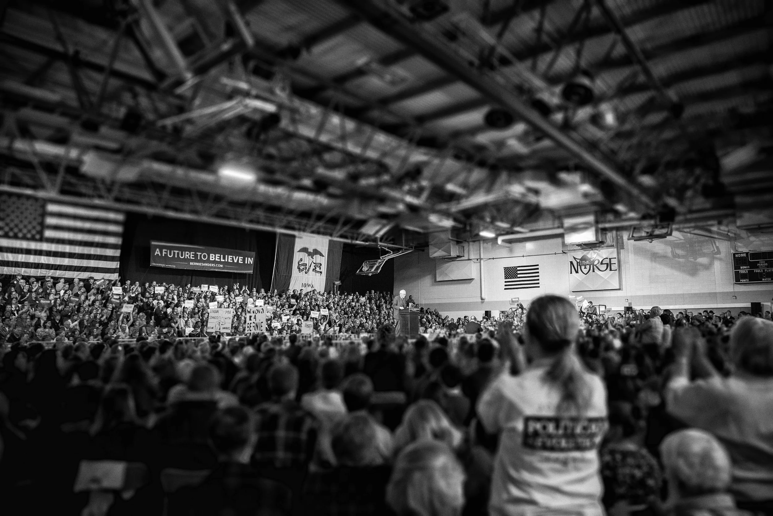 Bernie Sanders speaks to a crowd of over 2,000 at Luther College on January 24, 2016. Photo by Aaron Lurth